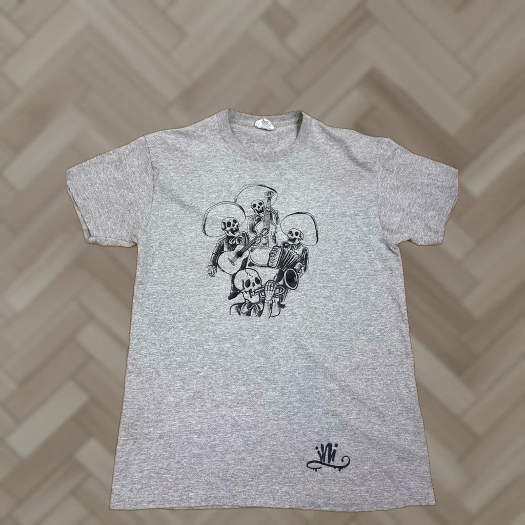 Jerzees VINTAGE Jerzees Dia De Los Muertos Marachi Gray Short Sleeve Shirt M Crew Neck Cotton Blend Logo Unisex Adults Skulls 1603 Size US M / EU 48-50 / 2 - 1 Thumbnail