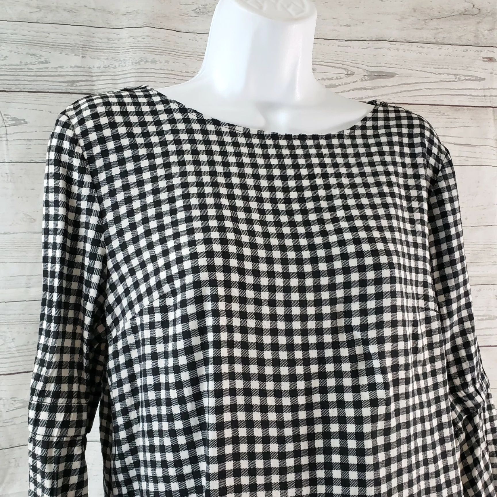 Vintage Maurices Womens Blouse Shirt 3/4 Sleeve Black White Gingham Rayon Medium Adults Womens Size M / US 6-8 / IT 42-44 - 2 Thumbnail