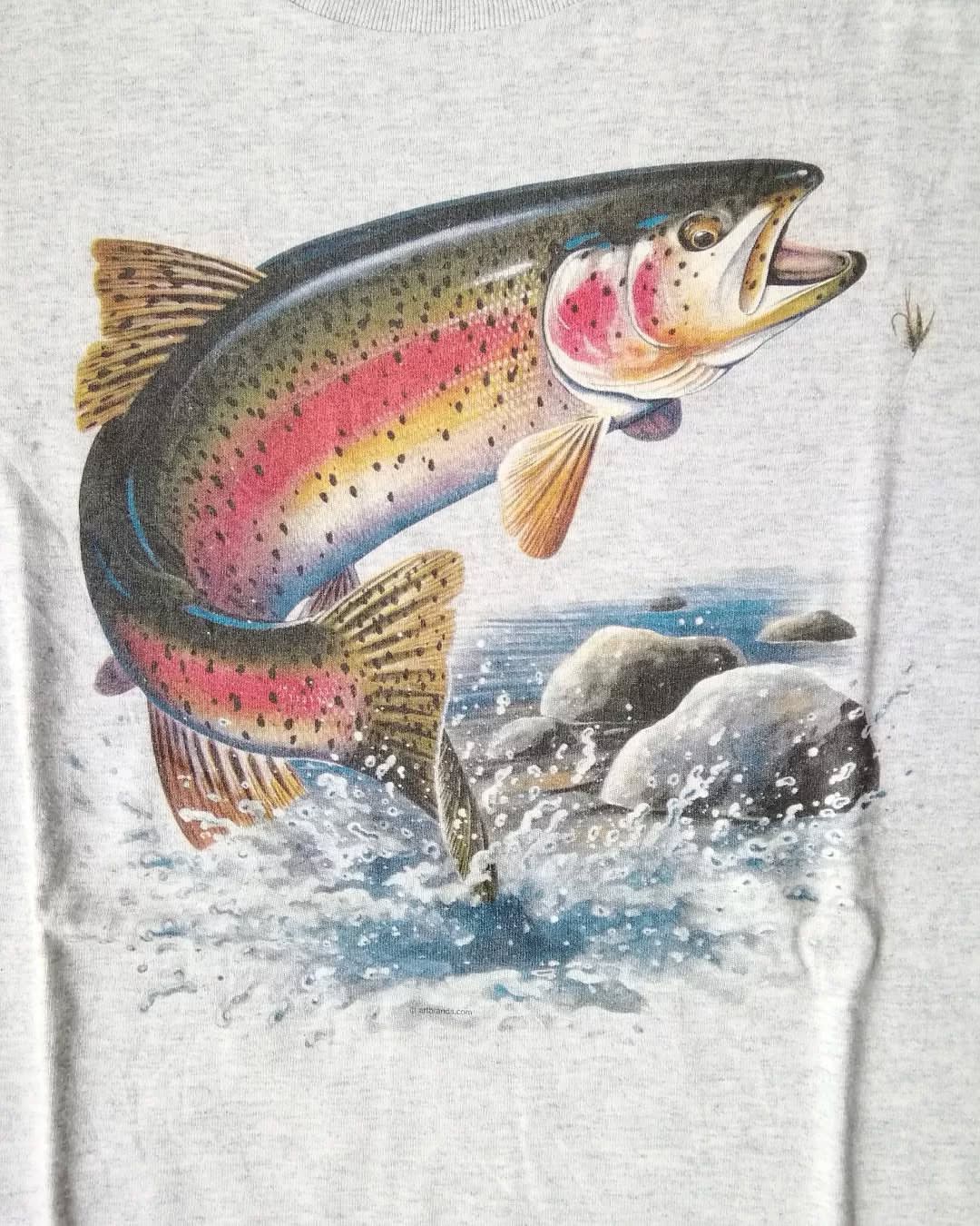 Bass × Fruit Of The Loom × Vintage Vintage Fish Art FOTL Grey Tees Size US M / EU 48-50 / 2 - 2 Thumbnail