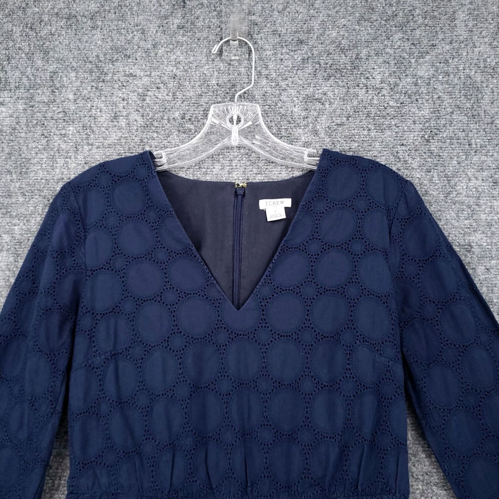 J.Crew J.CREW Dress Womens 4 Navy Blue V-Neck Lace Eyelet Knee Length Scalloped Hem Size S / US 4 / IT 40 - 3 Thumbnail