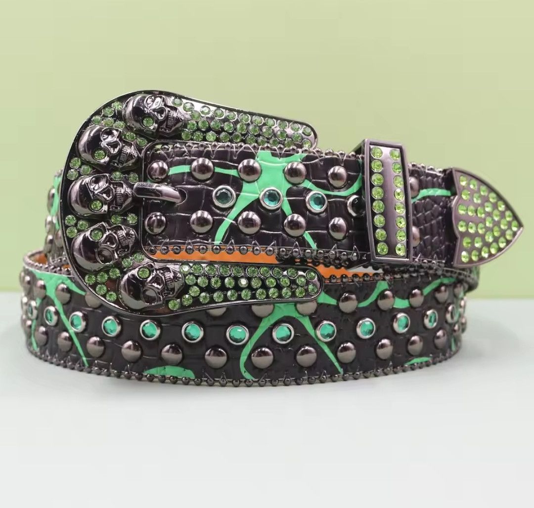 Vintage Skull Rhinestone Studded Bling Y2K Belt 105cm Size ONE SIZE - 3 Thumbnail