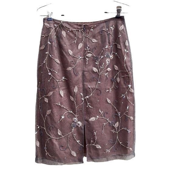Vintage Vtg Rickie Freeman Skirt Formal Overlay Floral Beaded Embroi Size 28" / US 6 / IT 42 - 8 Thumbnail