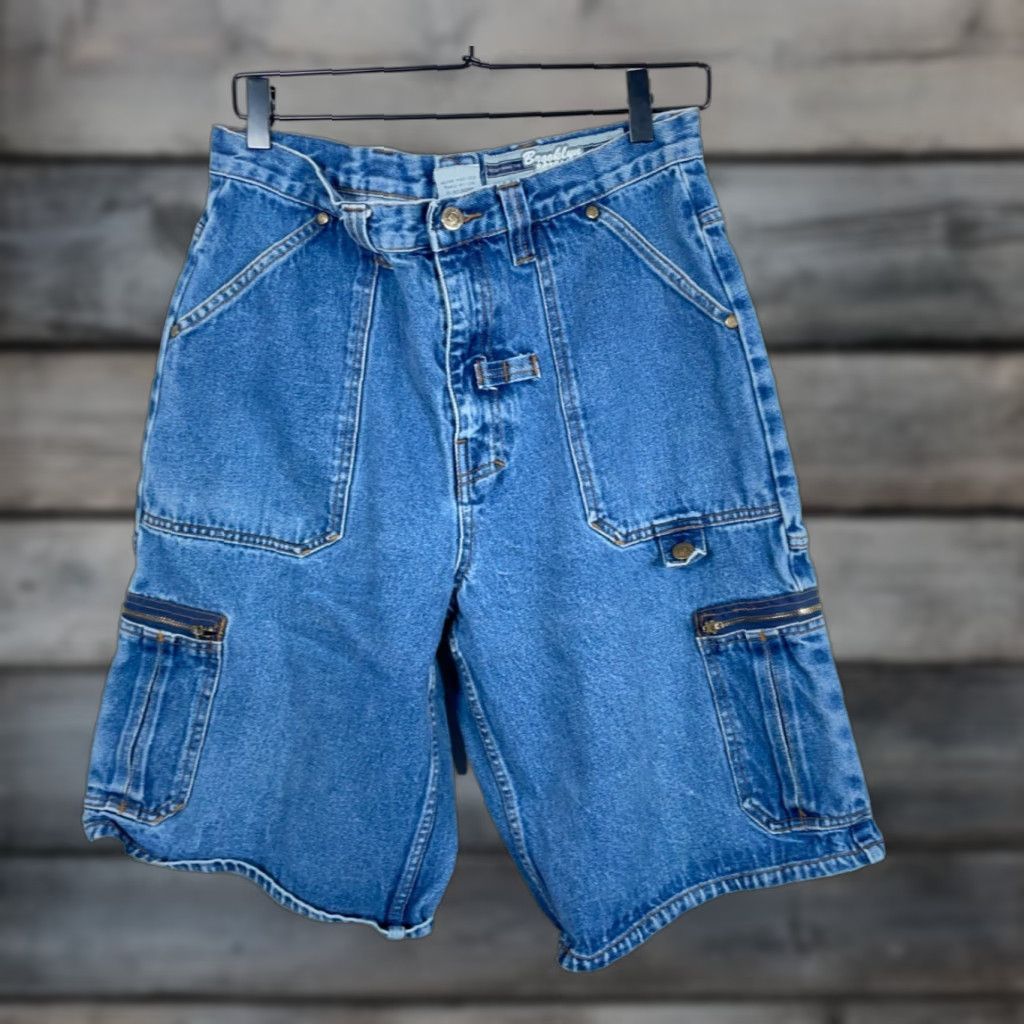 Vintage VINTAGE Brooklyn Xpress Cargo Denim Shorts Men 30 x 12 Blue Baggy Fit High Rise Streetwear 2000s Hip Hop Mens Shorts Size US 30 / EU 46 - 1 Thumbnail
