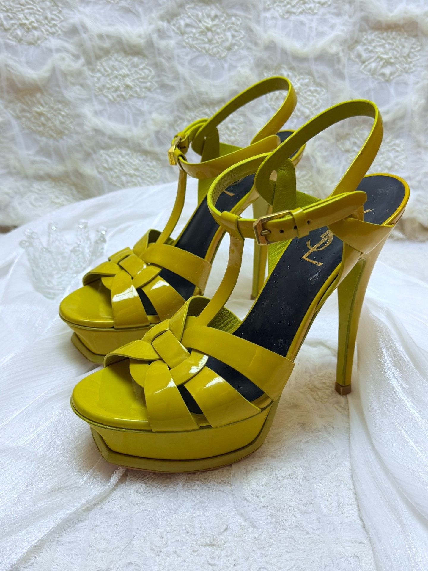 Saint Laurent Paris Saint Laurent Paris Patent Yellow Sandals us_6-5 Women Size US 6.5 / IT 36.5 - 1 Thumbnail