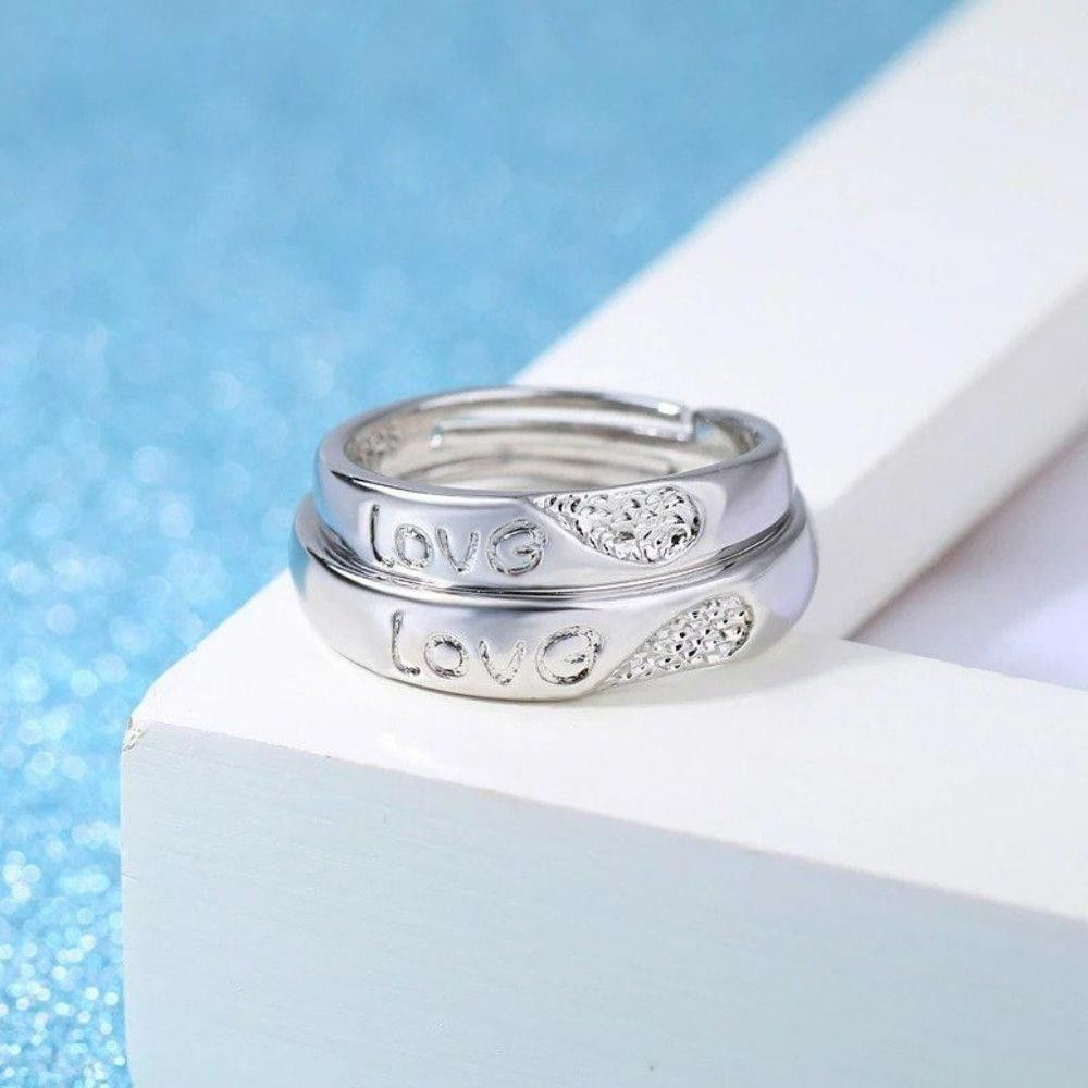 Designer 2pcs Sterling Silver Matching Heart Love Open Couple Rings Size ONE SIZE - 7 Thumbnail