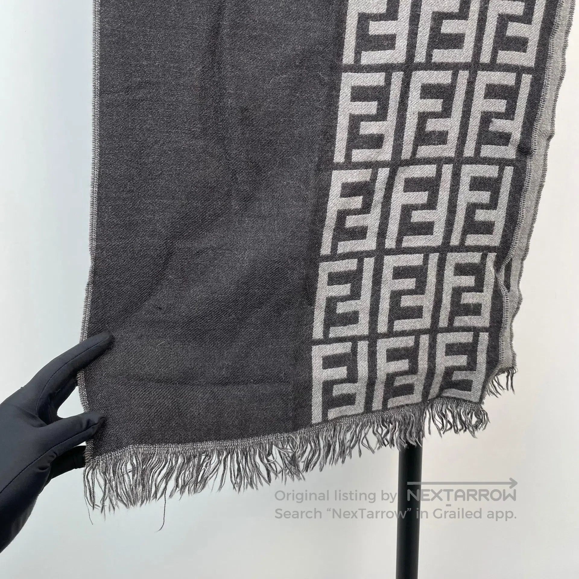 Fendi FENDI Black Gray Gradient Fringe Scarf Wool Cashmere Scarf Size ONE SIZE - 4 Thumbnail