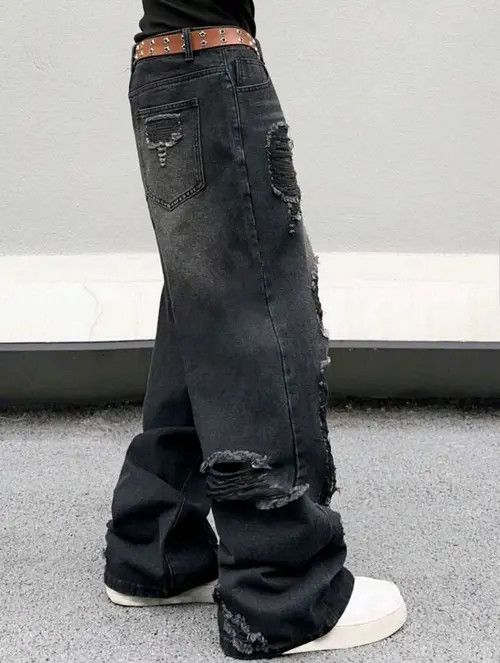 Japanese Brand Misuzu x Ayako Distressed Black Ripped Torn Jeans Y2k sh Size US 39 - 4 Thumbnail