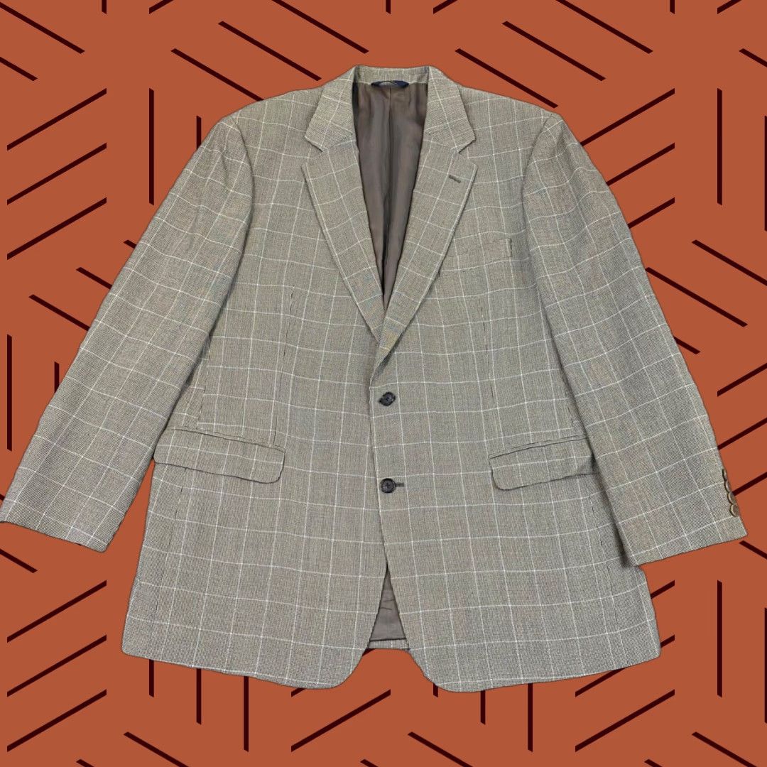 Brooks Brothers BROOKS BROTHERS Blazer Mens 46 Long Silk Wool Nailhead Check Jacket Single-Breasted 2-Button Size 46R - 1 Thumbnail