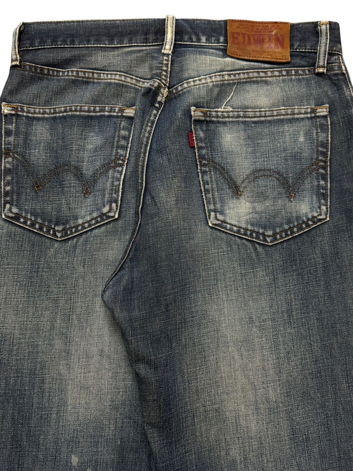 Edwin Vintage 90s Edwin 503 Blue Wash Whiskers Distressed Wide Leg Size US 31 - 5 Thumbnail