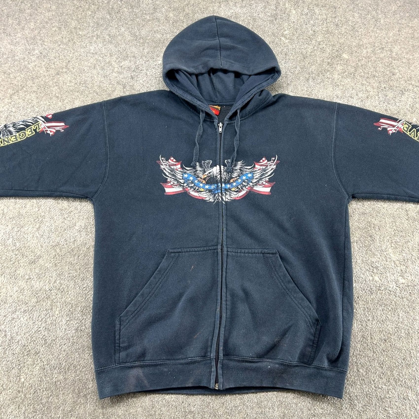 Vintage VINTAGE Hot Leathers Hoodie Men L Black Full Zip Eagle Cotton Biker USA Flag Y2K Mens Size US L / EU 52-54 / 3 - 3 Thumbnail