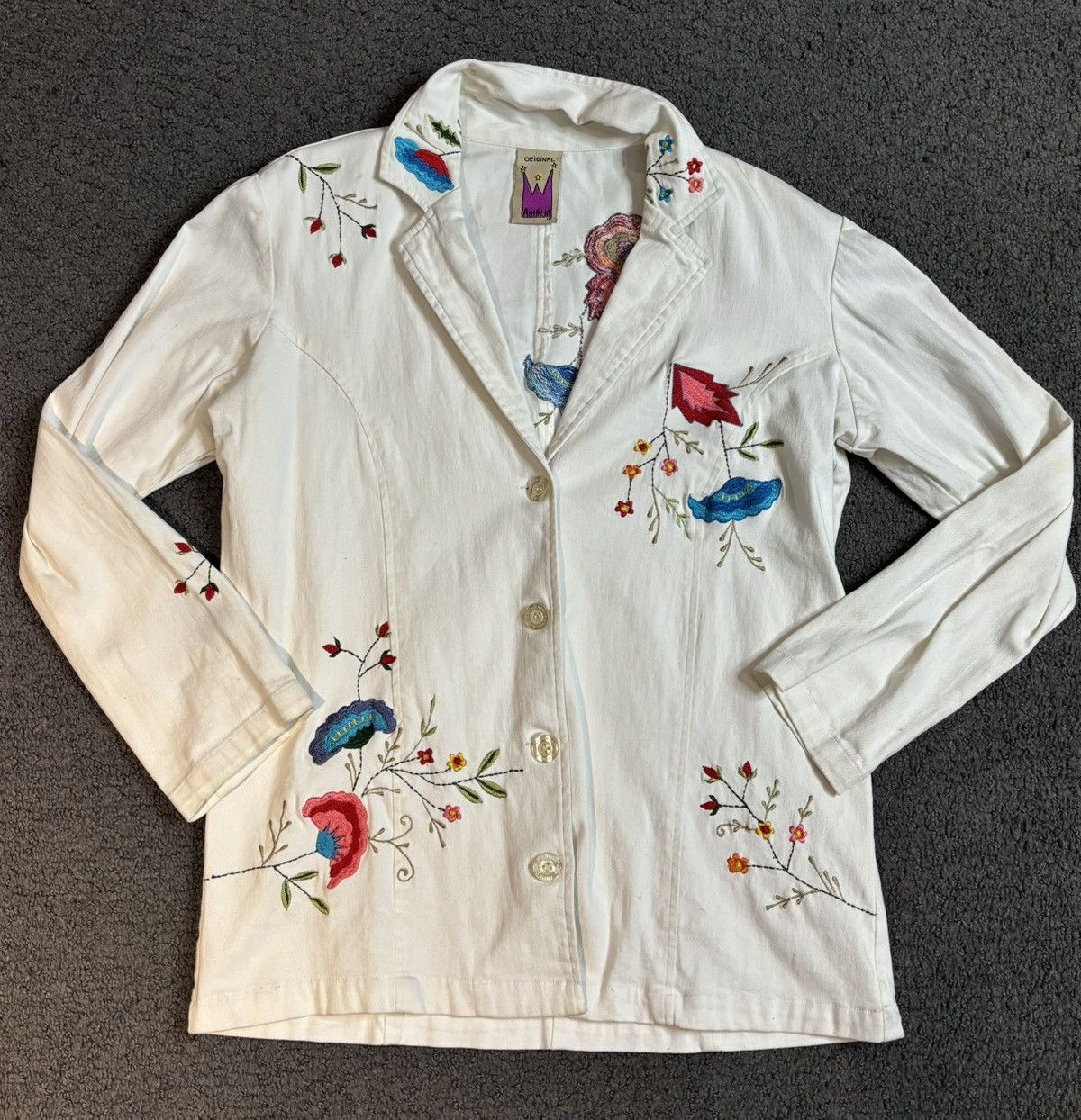 Other Original Anthony White Button Down Blazer Jacket Top Flowers Size M / US 6-8 / IT 42-44 - 1 Thumbnail