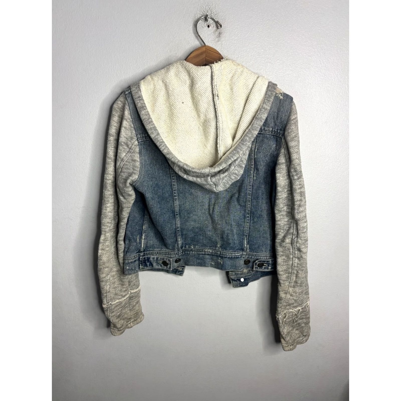 Free People Free People Denim Jacket Hoodie Womens S Blue Distressed Boho 5979 Built-In Hoodie Jacket, Denim, Blue, Regular, Women, S Size S / US 4 / IT 40 - 4 Thumbnail
