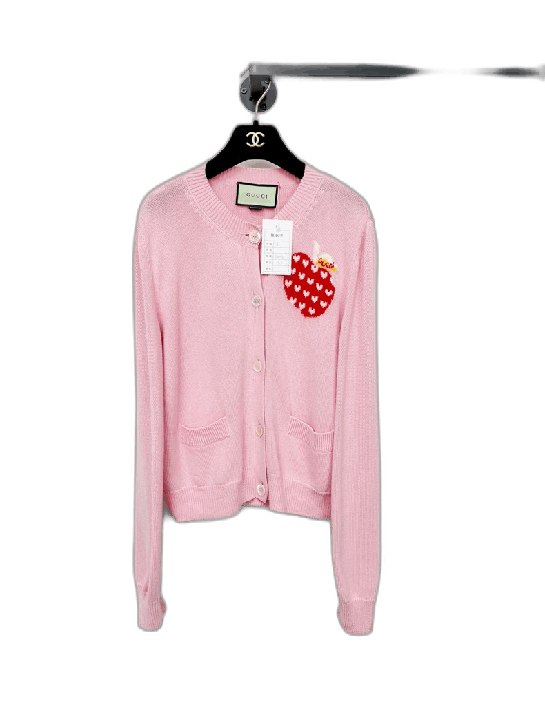 Gucci Pink Gucci Wool Cardigan with Heart Design Size L / US 10 / IT 46 - 1 Thumbnail
