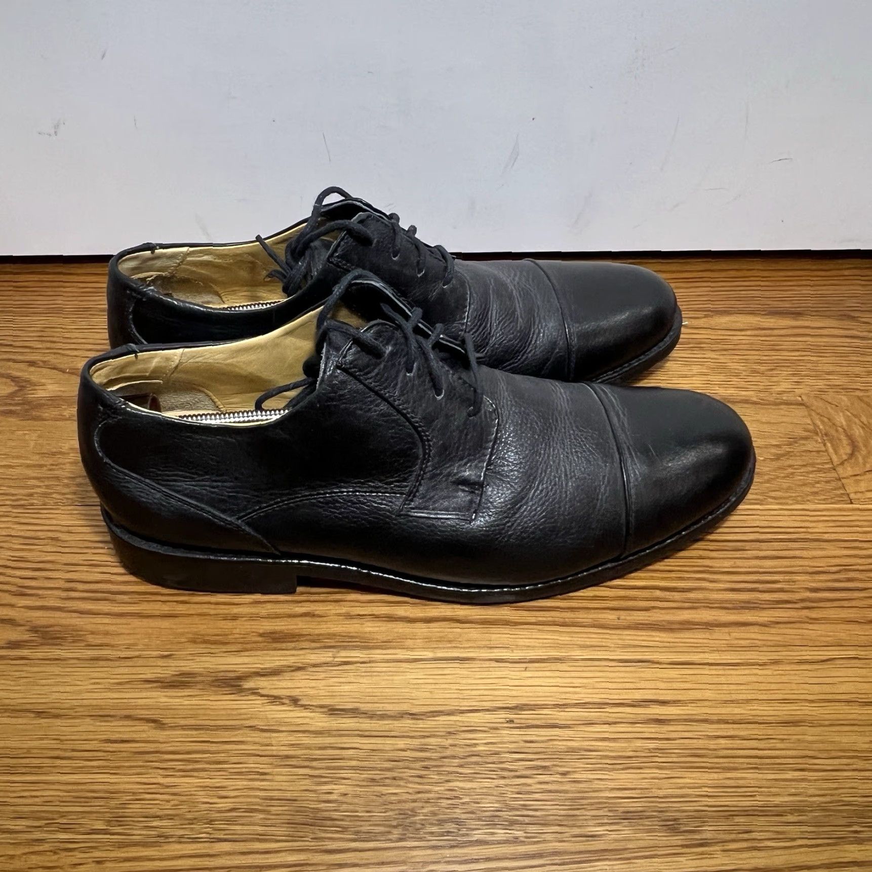 Vintage Mens Belvedere Duke Cap Toe Oxfords Leather Black Dress Shoes Size 12 Size ONE SIZE - 2 Thumbnail
