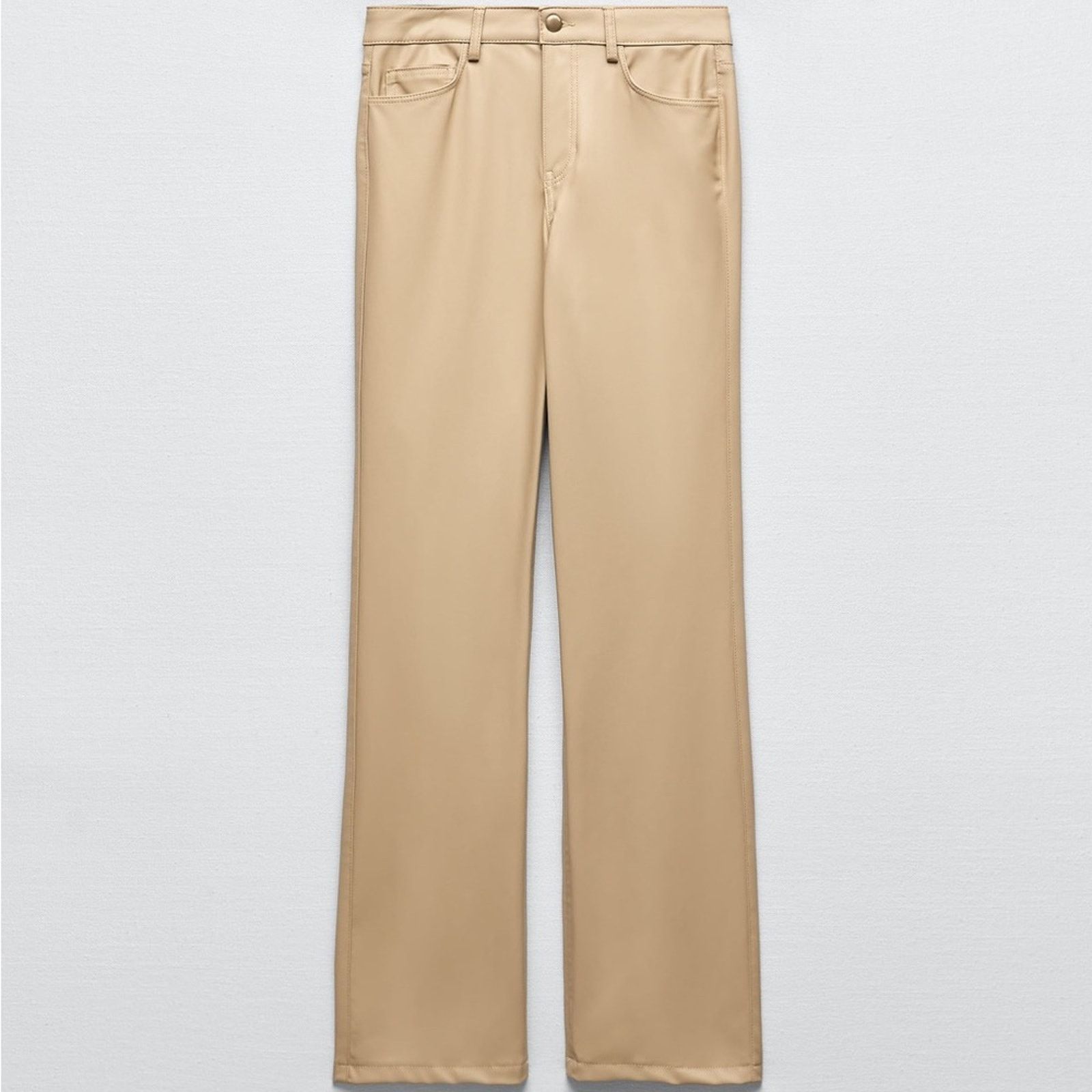 Zara ZARA BLOGGER FAVORITE STRAIGHT LEG FAUX LEATHER PANTS BEIGE Size 28" / US 6 / IT 42 - 14 Thumbnail