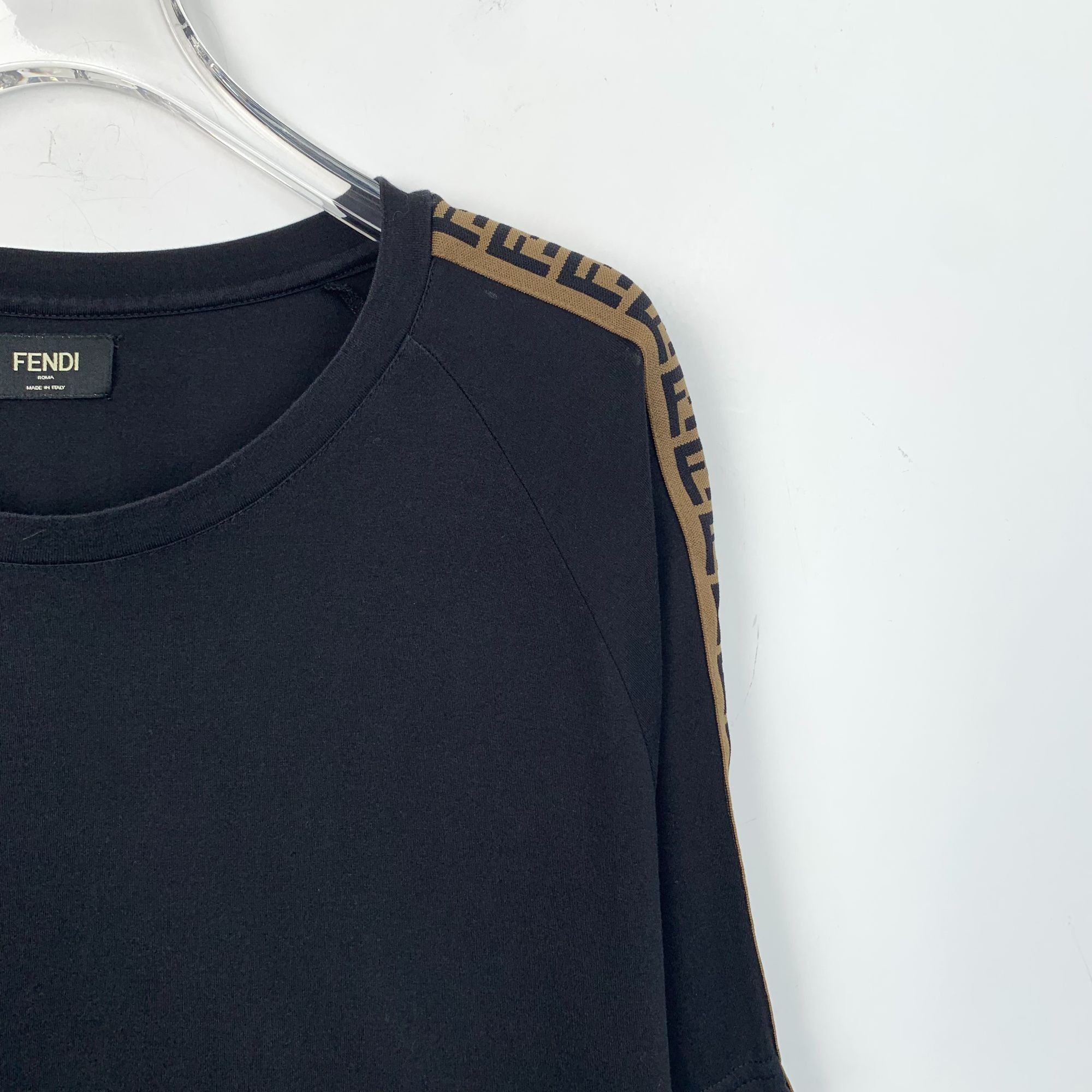 Fendi Fendi Black Long Sleeve Cotton T-Shirt With Brown Logo Tape Size US XXL / EU 58 / 5 - 7 Thumbnail