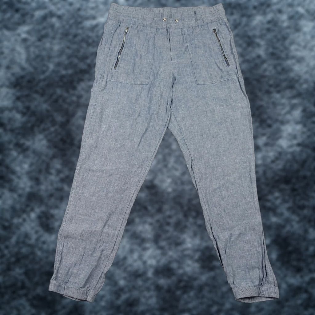 Athleta Athleta Pants Womens 6 Blue Linen Jogger Elastic Waist Zip Pocket Ankle Cuff Tapered Regular Inseam 26 in Casual Womens Size 28" / US 6 / IT 42 - 1 Thumbnail