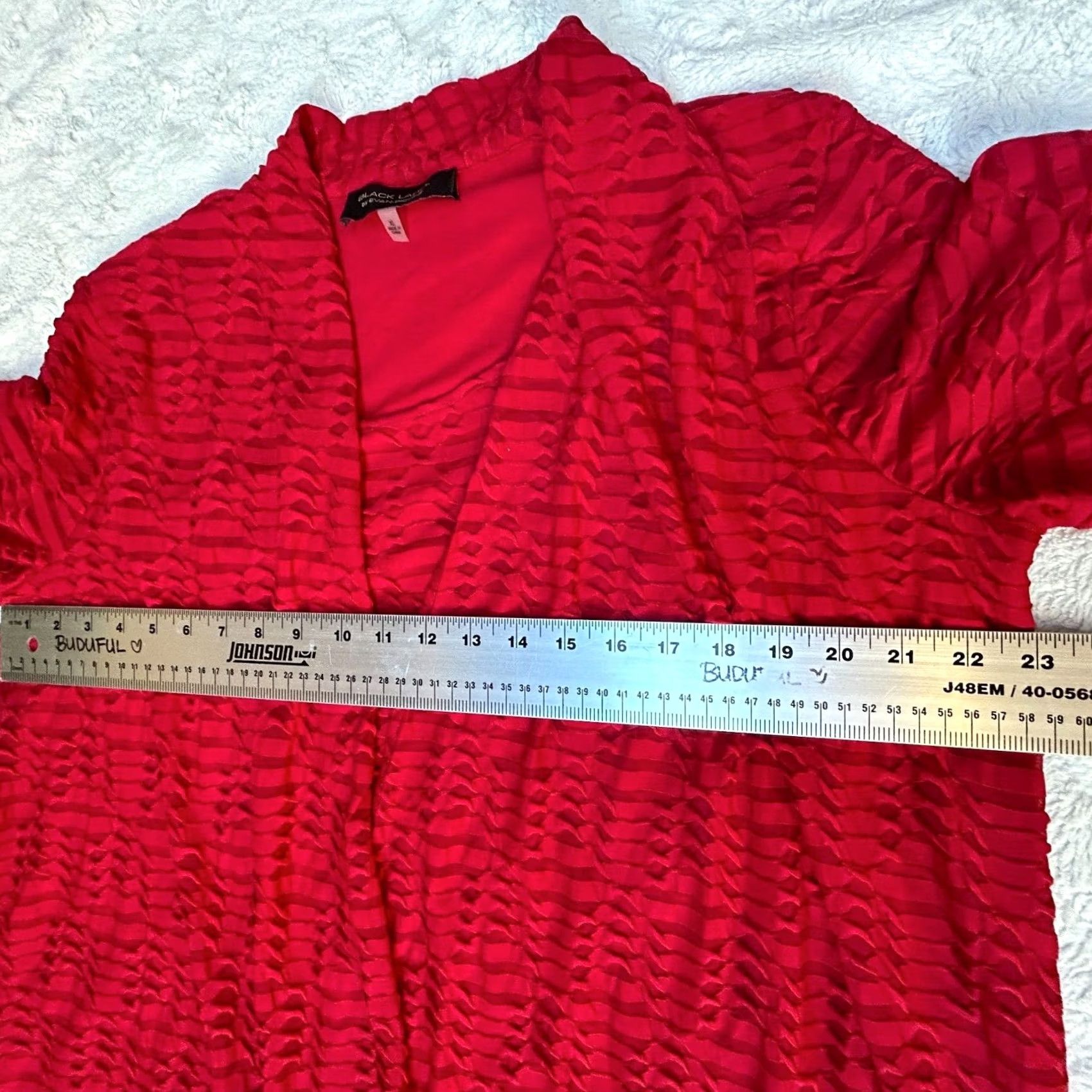Evan Picone Black Label by Evan-Picone Women's Blouse Textured Ruffle Long Sleeve Pink XL Size XL / US 12-14 / IT 48-50 - 4 Thumbnail