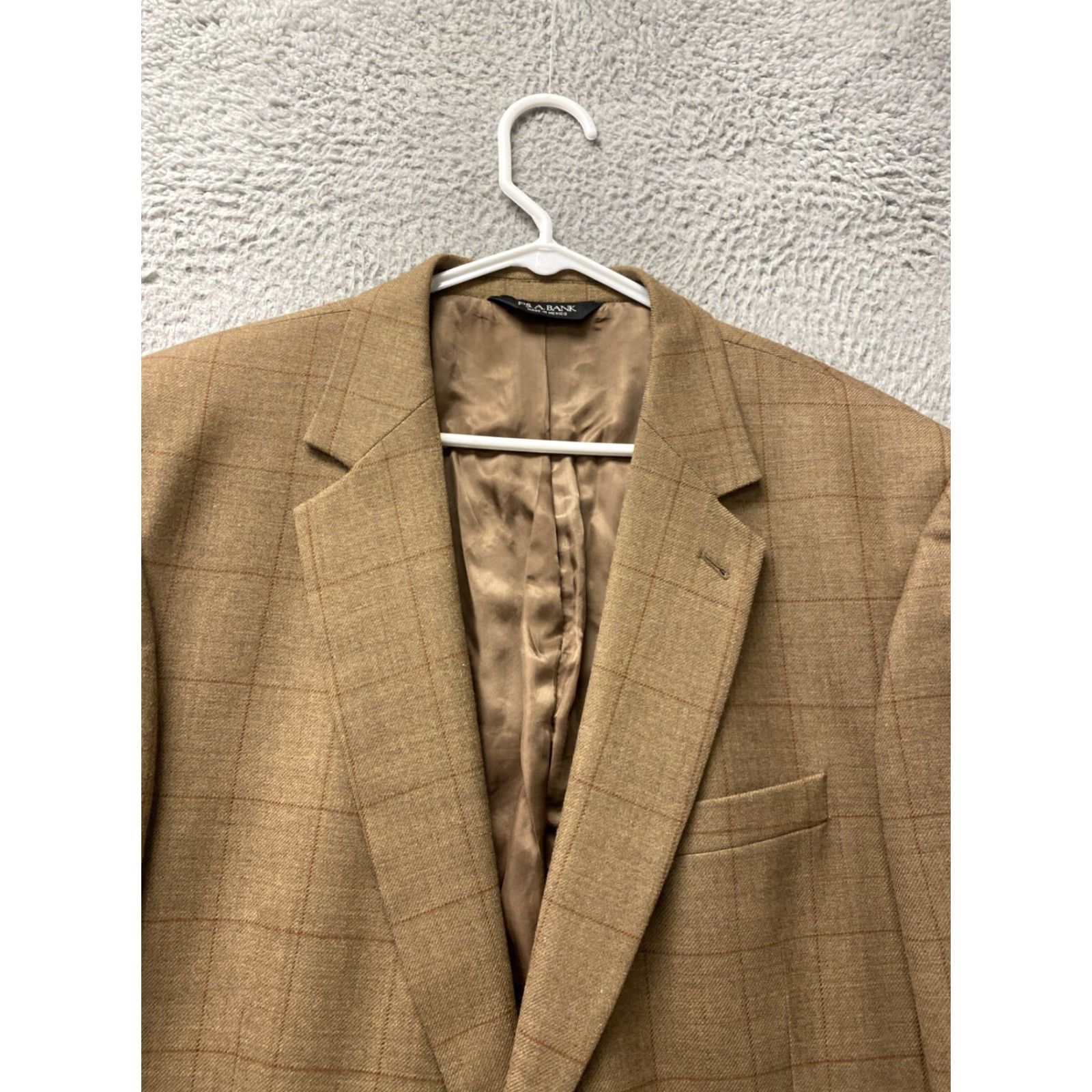 Vintage Jos A Bank Sport Coat Blazer Mens 44L Brown Plaid Wool Regular Notch Single-Breasted 2-Button Front 4-Button Sleeve Jacket/Coot? Size 44R - 2 Thumbnail