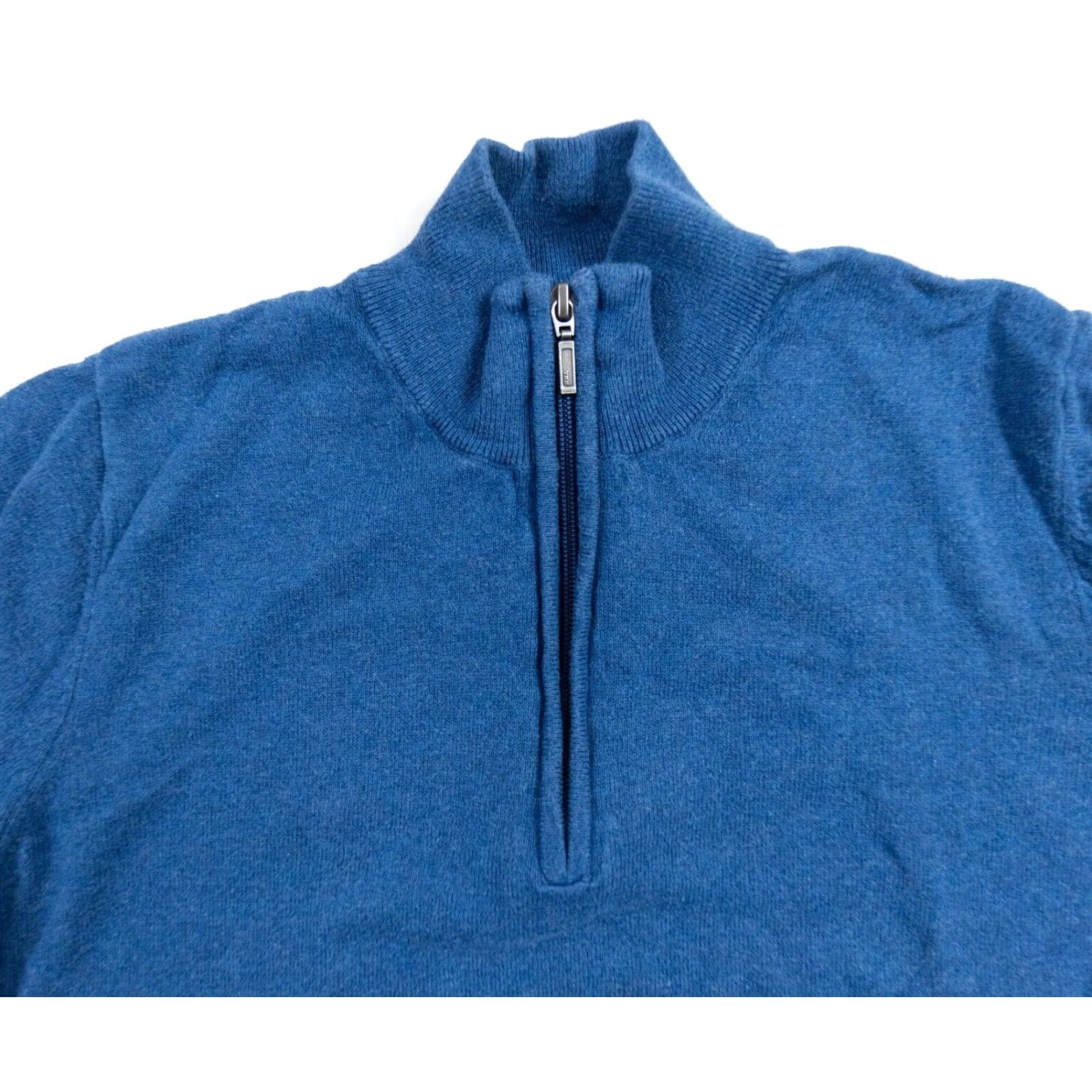 Vintage LL Bean Mens Medium Blue 1/4 Zip Pullover Sweater Cotton Cashmere Blend Knit Mock Neck Preppy Outdoors Size US M / EU 48-50 / 2 - 2 Thumbnail