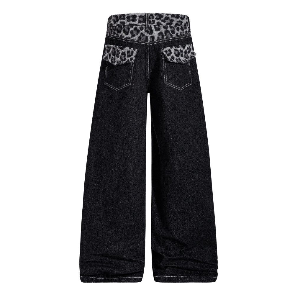 Jean Men's loose-fitting wide-leg leopard print patchwork jeans Size US 32 / EU 48 - 2 Thumbnail