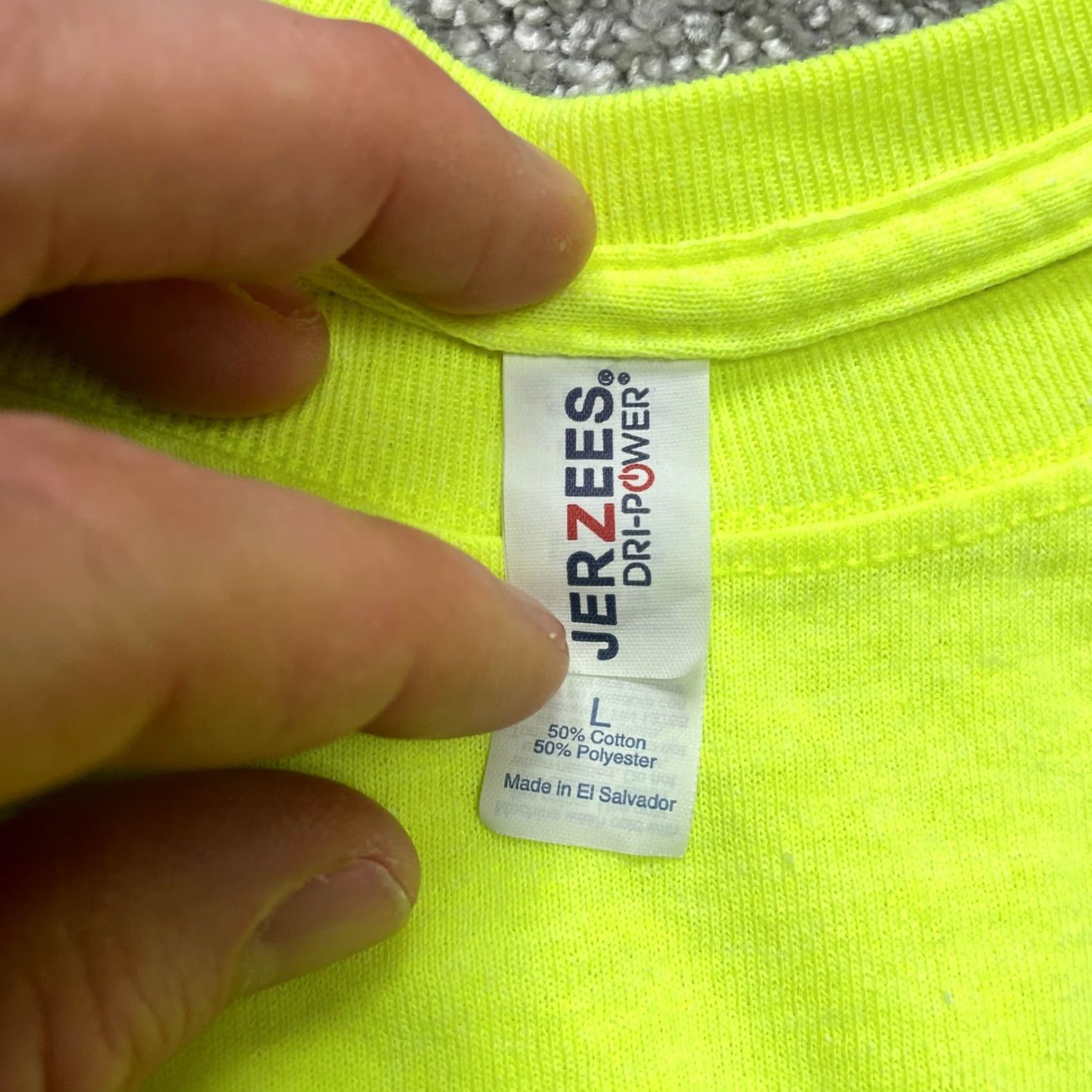 Jerzees Jerzees Dri Power Shirt Mens L Neon Green Long Sleeve Cotton Giroud Tree Shirt Mens Long Sleeve Green Logo Crew Neck Athletic Dri-Power Shirt Mens Size US L / EU 52-54 / 3 - 3 Thumbnail