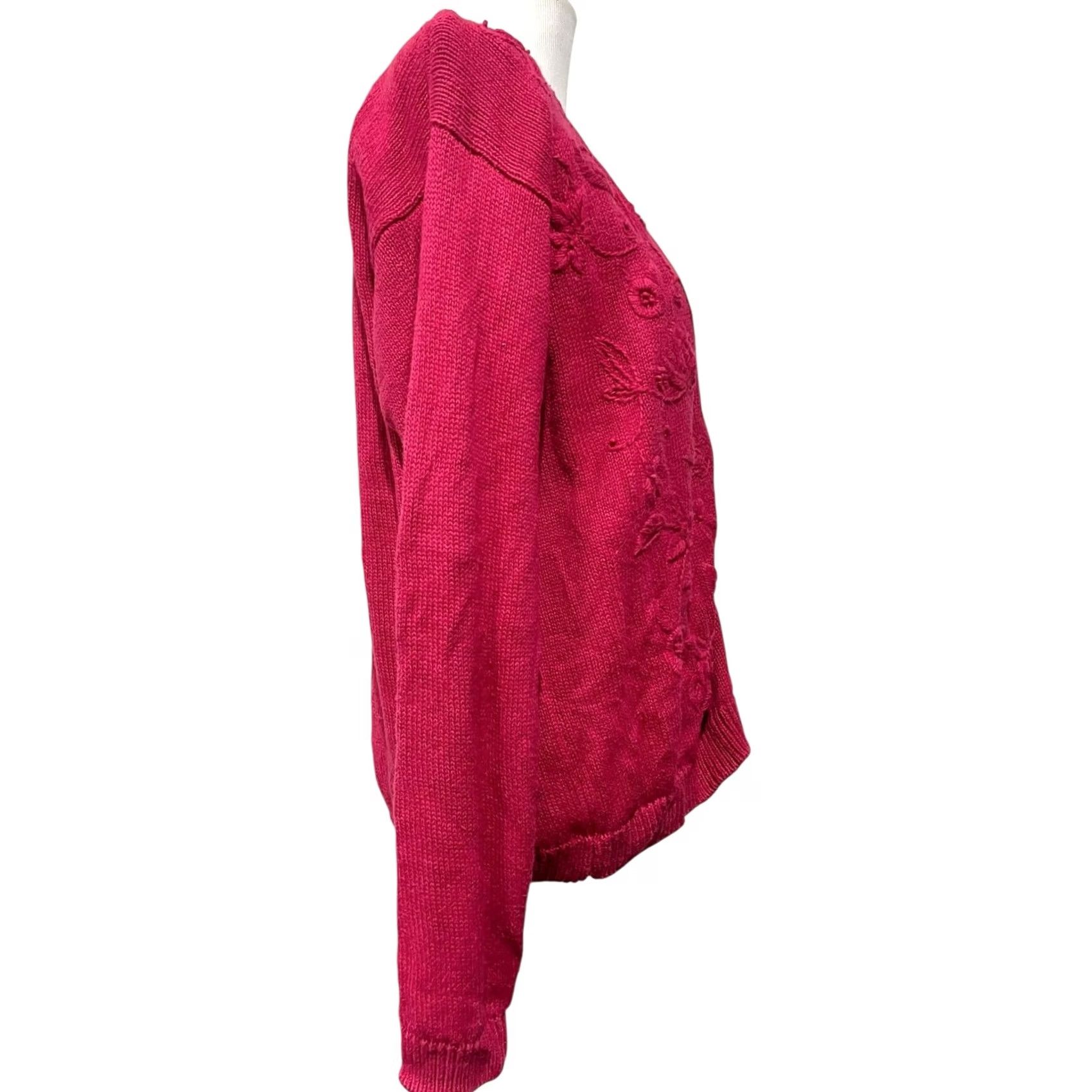 Vintage VINTAGE Cape Isle Knitters Cardigan Sweater Womens XL Pink Floral 90s Cottage Knitters Womens XL Button Heavy Knitted by Hand Size XL / US 12-14 / IT 48-50 - 6 Thumbnail