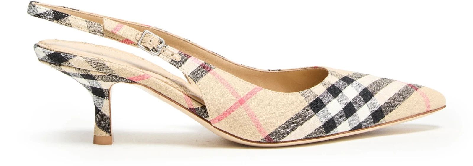 BURBERRY Check Birdie Sand 55mm Slingback Pumps New