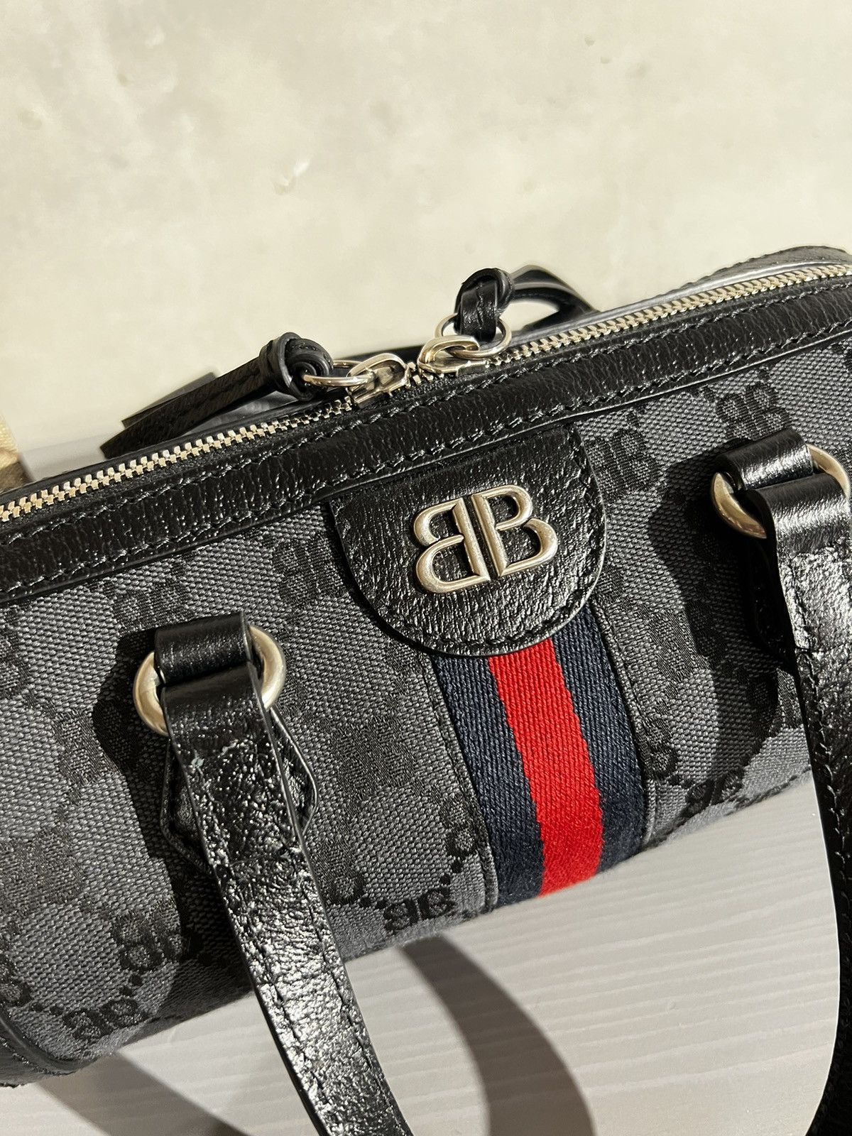 Gucci Gucci x Balenciaga Black Monogram Jacquard Canvas Hacker bag Size ONE SIZE - 4 Thumbnail