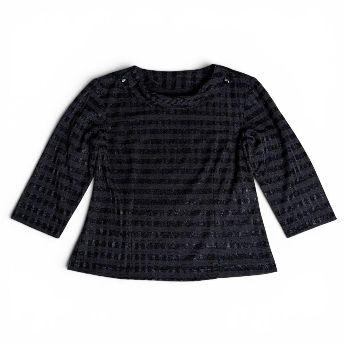 Other Black & Grey Striped Top w/ Buttoned Fold Over Neckline Size S / US 4 / IT 40 - 4 Thumbnail