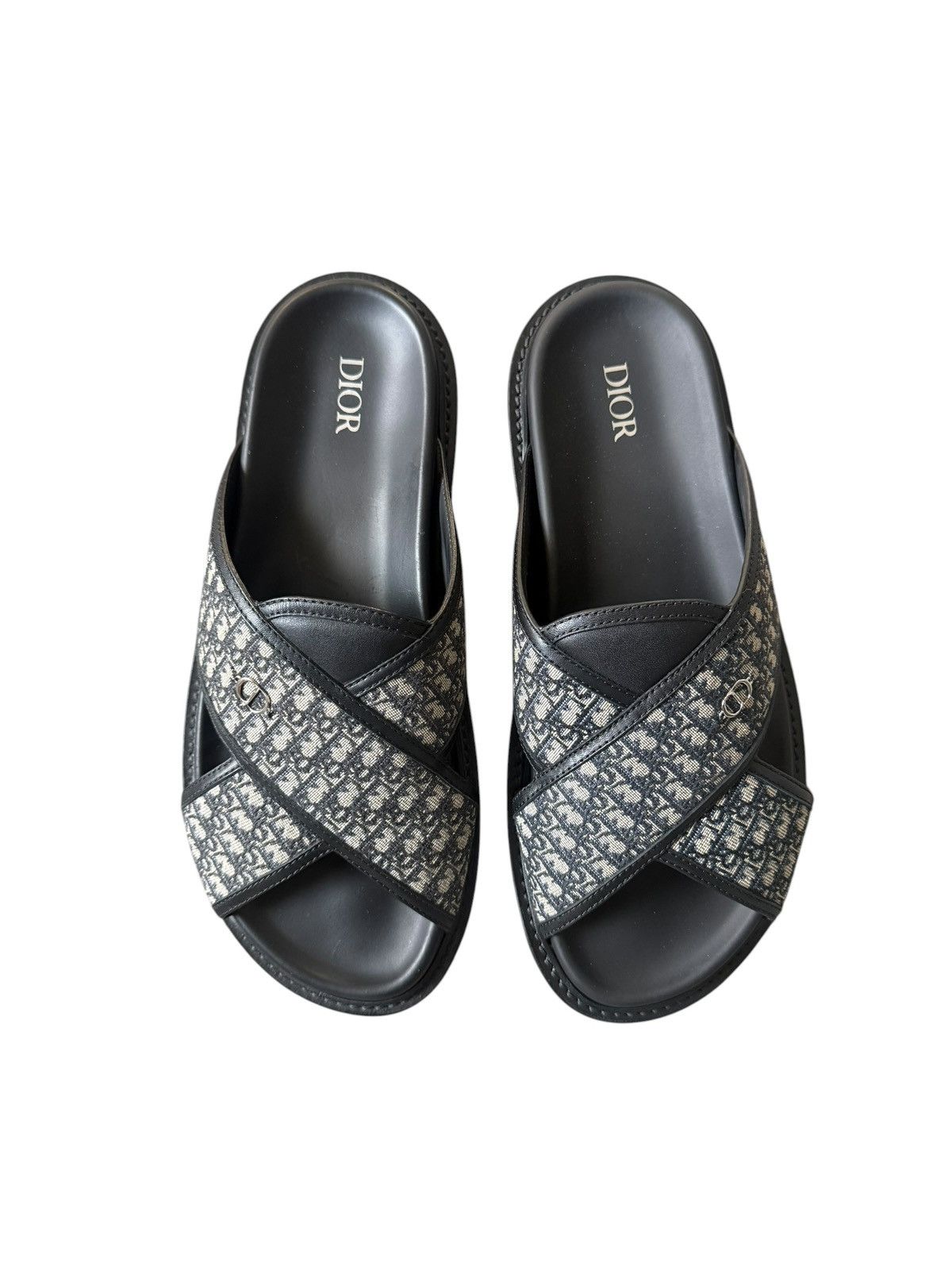 Dior Black and Cream Monogram Cross-Strap Slide Sandals Dior D-Way Black and Beige with Gold-Tone Embroidered Strap  main image 2