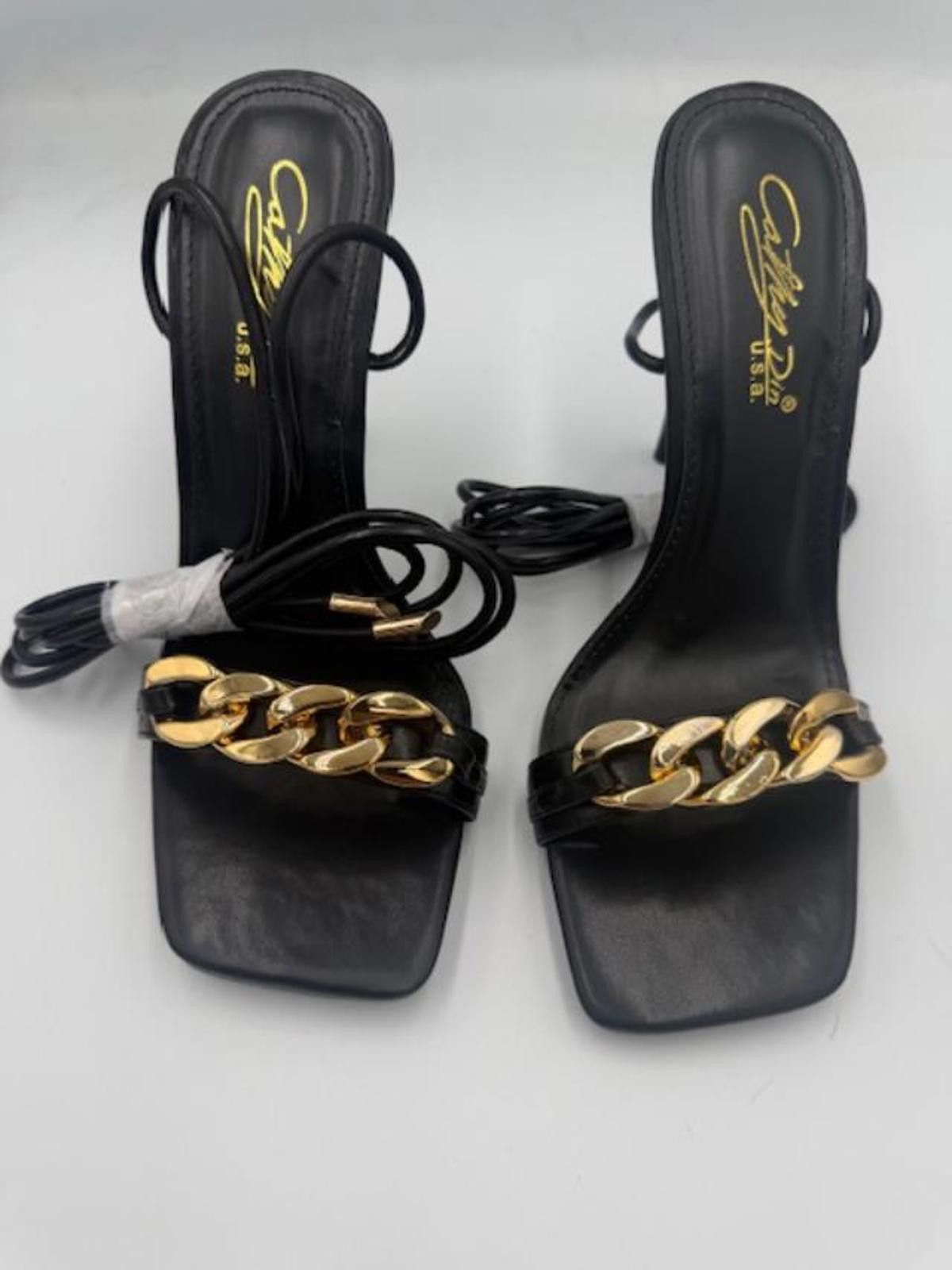 Other Cathy Din Adrina Black/Gold Chain Lace-Up Hi-Heel Sandal Sz7 Size US 7 / IT 37 - 3 Thumbnail