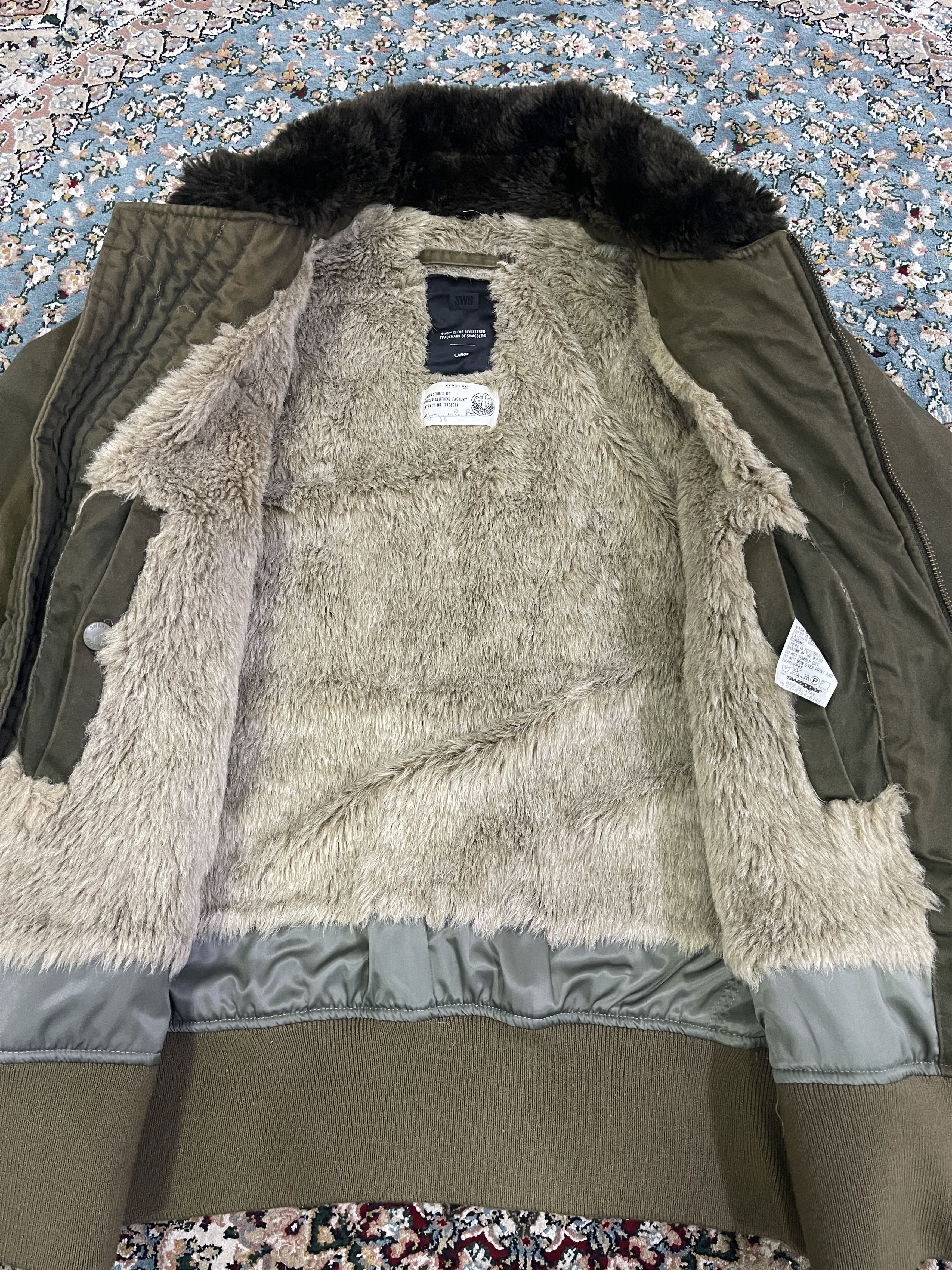 Swagger Swagger B-15 Bomber Sherpa Shearling Olive Flight Jacket Size US L / EU 52-54 / 3 - 11 Thumbnail
