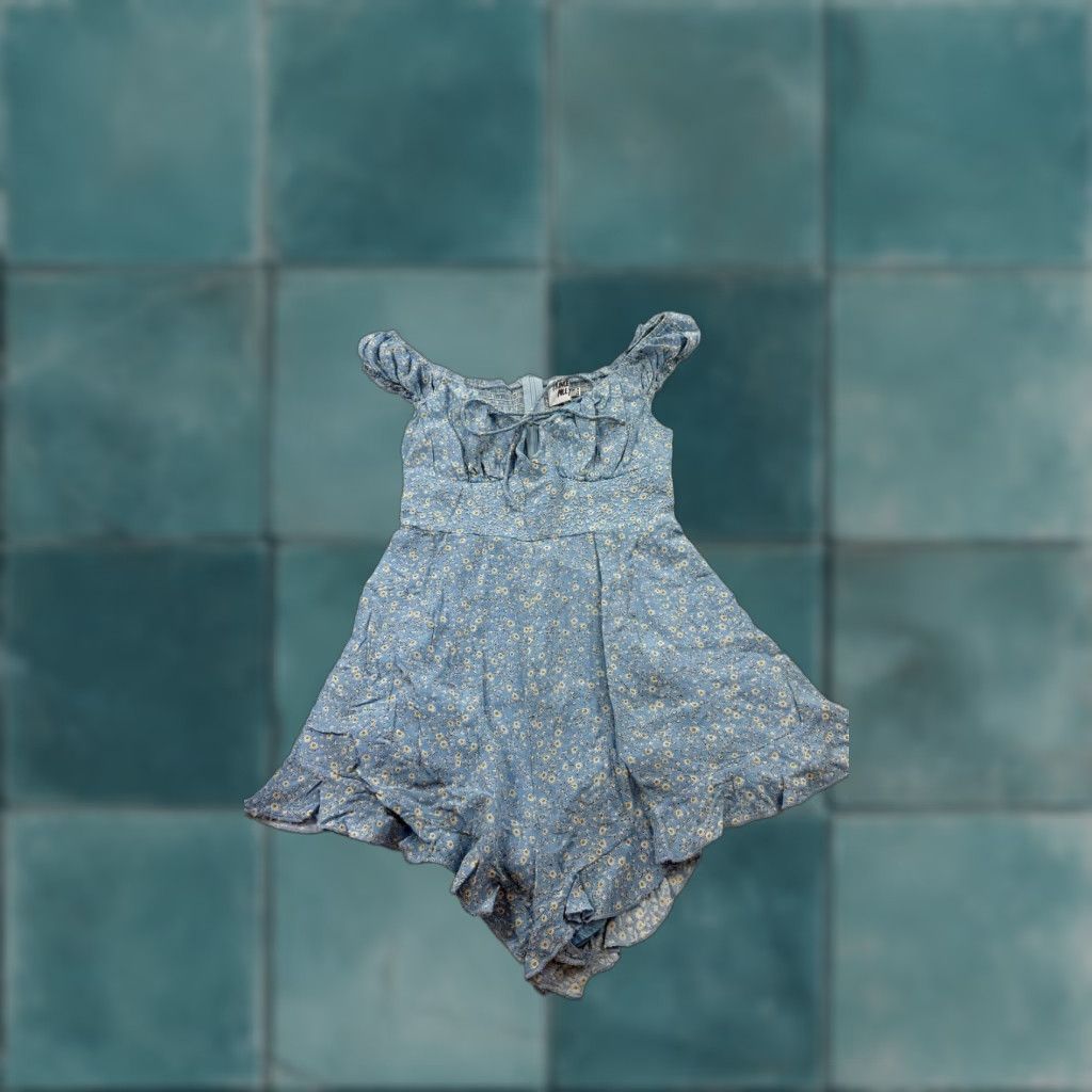 PRINCESS POLLY Princess Polly Romper Womens 4 Blue Daisy Floral Puff Sleeve Smocked Ruffle Hem Size 27" / US 4 / IT 40 - 1 Thumbnail