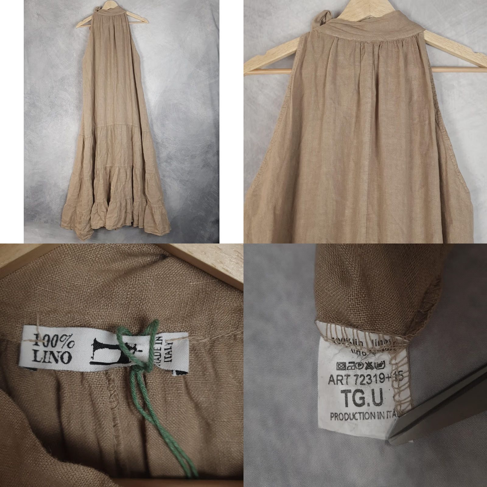 Vintage 100% Lino Dress Womens One Size Halter Maxi Linen Tie Bow Beach Boho Swing Casual Size ONE SIZE - 10 Thumbnail