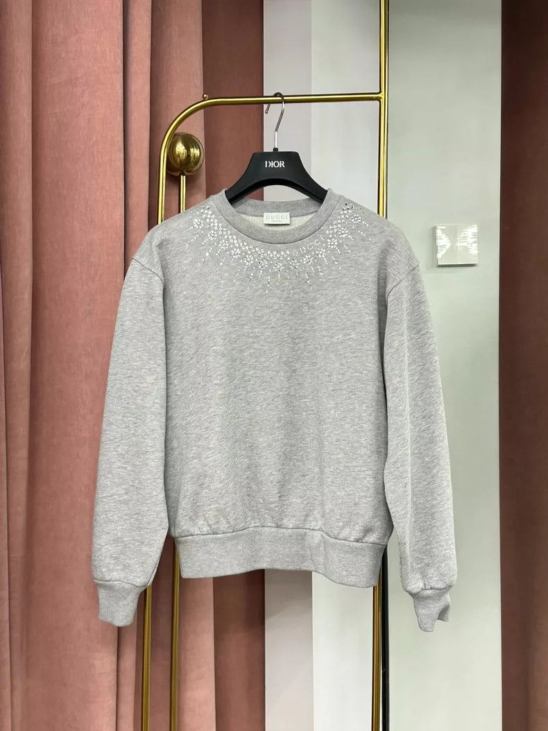 Gucci Gucci Size12 Gray rhinestone diamond-decorated round-neck s Size US XXS / EU 40 - 1 Thumbnail