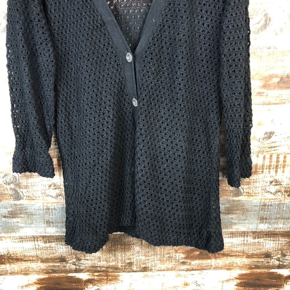 Homespun Knitwear Japan black crochet meshnet Cardigan Knitwear #A1646 Size M / US 6-8 / IT 42-44 - 6 Thumbnail