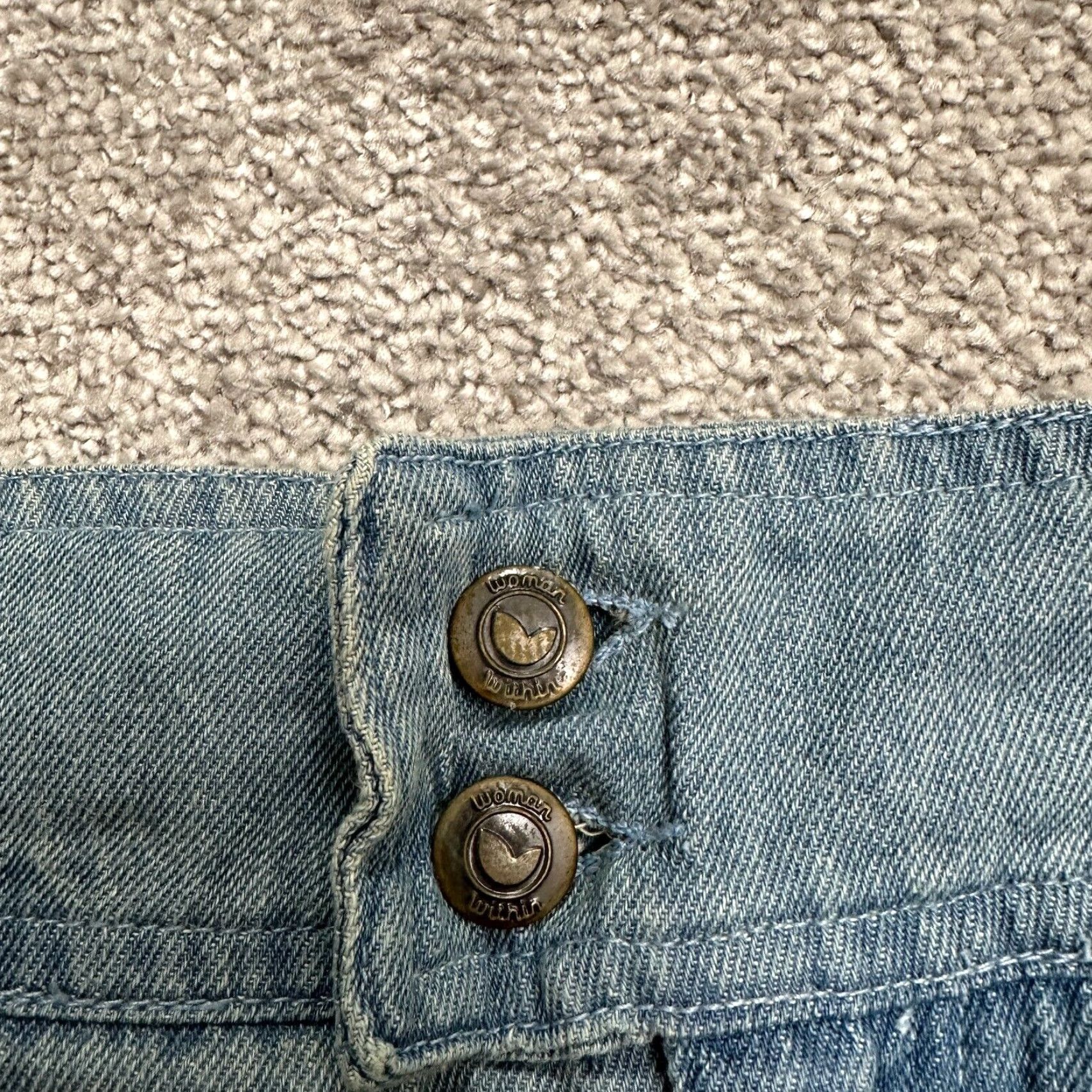 Vintage Woman Within Jeans Women 32 Tall Blue Cargo Wide-Leg Chambray Denim Button Elastic Waist High Rise Size 24" / US 00 / IT 34 - 3 Thumbnail