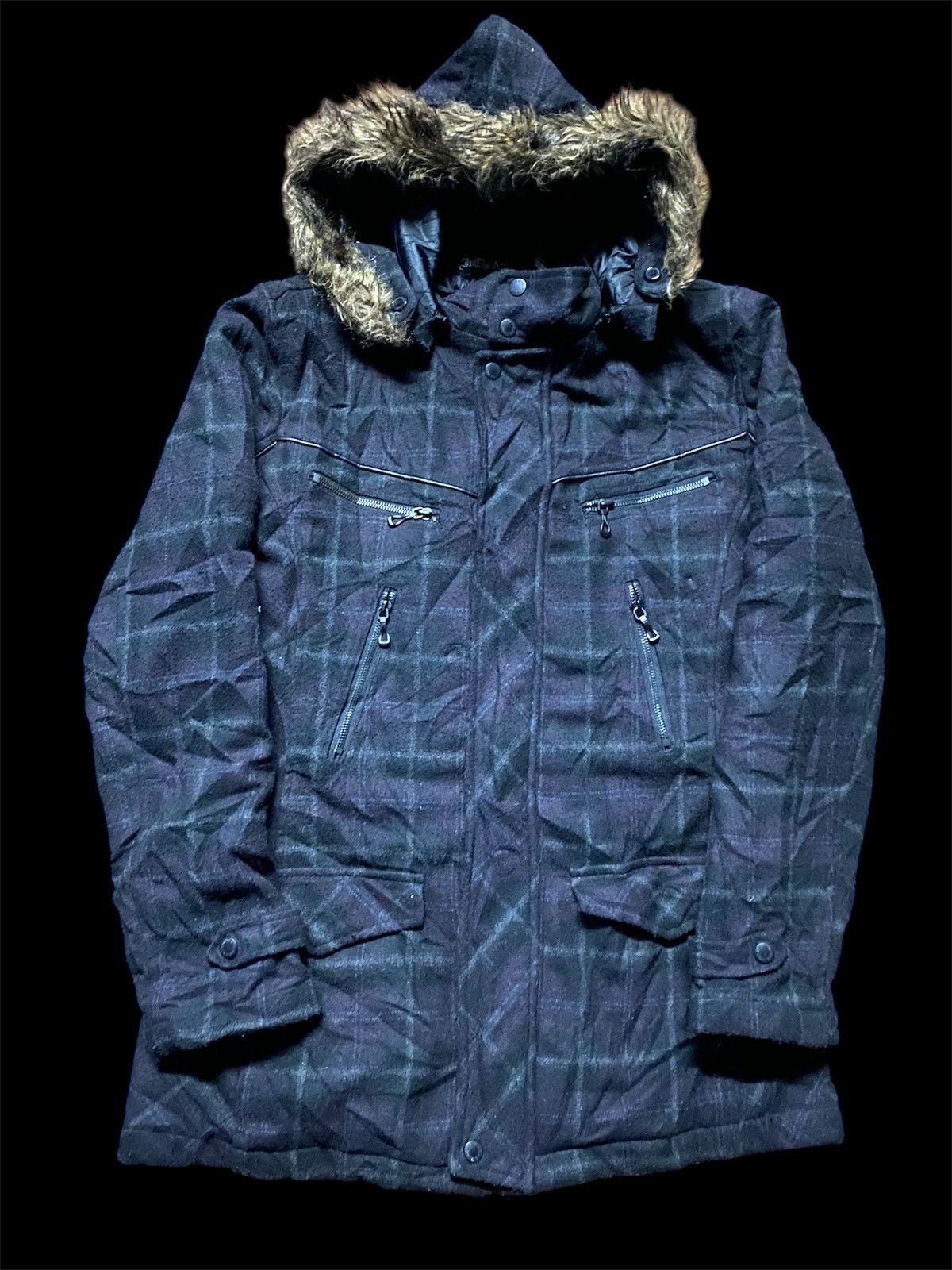 In The Attic In The Attic Faux Fur Plaid Wool Jacket Size US L / EU 52-54 / 3 - 2 Thumbnail
