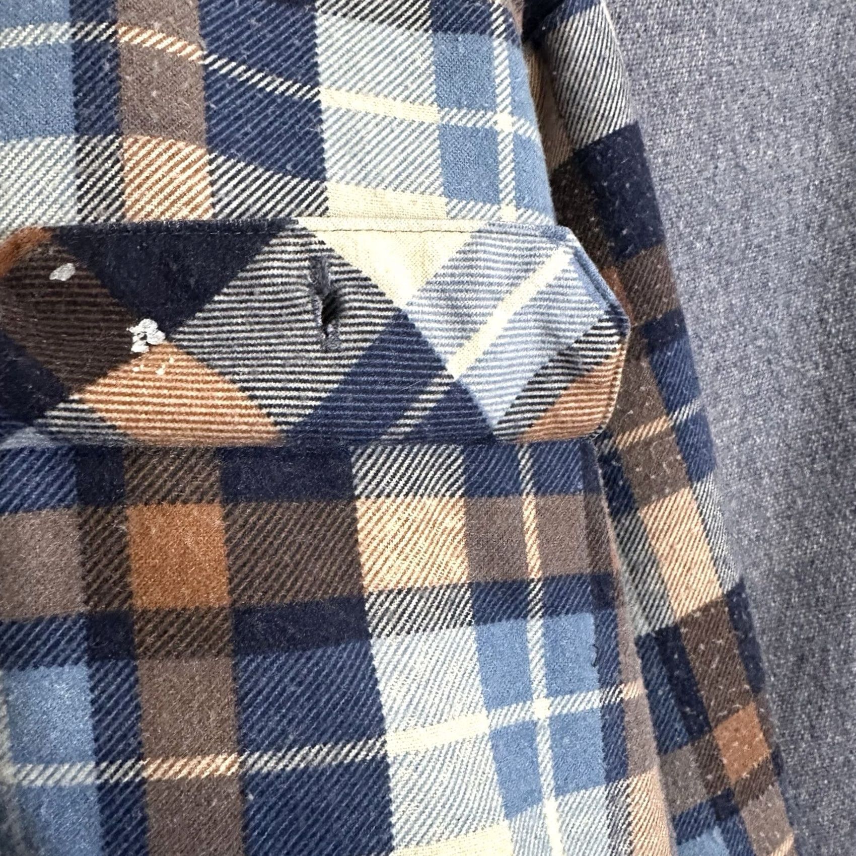 Sears VINTAGE Sears Fieldmaster Flannel Shirt Jacket Pocket Large Tall 16 Plaid Blue Size US L / EU 52-54 / 3 - 4 Thumbnail