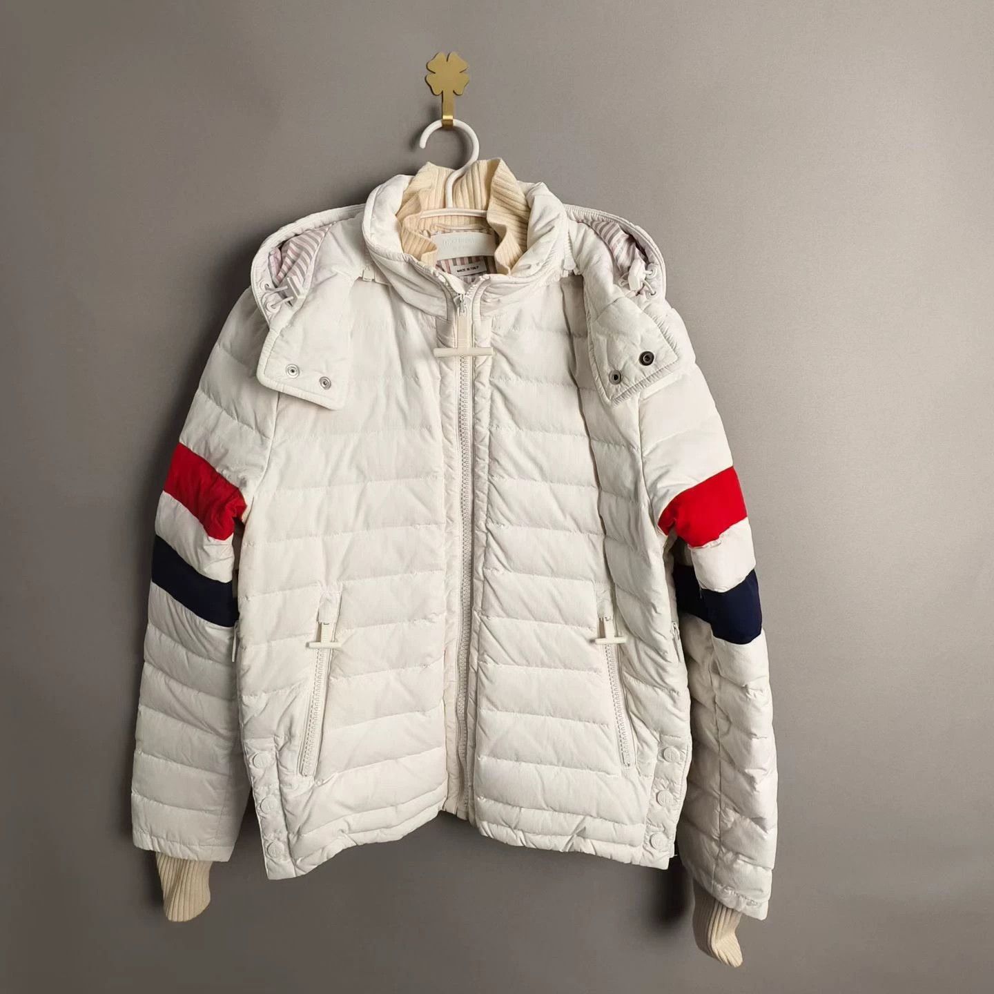 Thom Browne Thom Browne white striped sleeve hooded down coat 00 99 Size US XXS / EU 40 - 1 Thumbnail