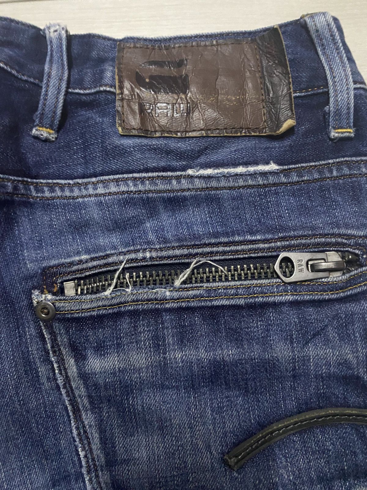 G-Star Vintage G Star Raw Denim Blue Wash Distressed Straight Jeans Size US 29 - 13 Thumbnail