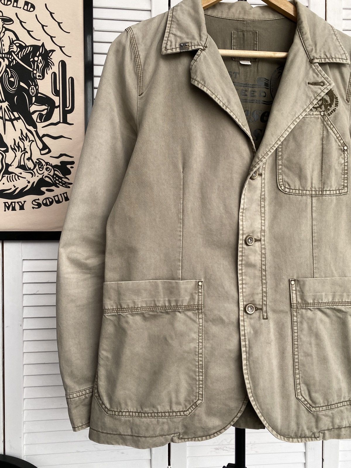Diesel × Vintage Vintage Diesel Workwear Blazer Jacket Faded Khaki Military Size US S / EU 44-46 / 1 - 6 Thumbnail