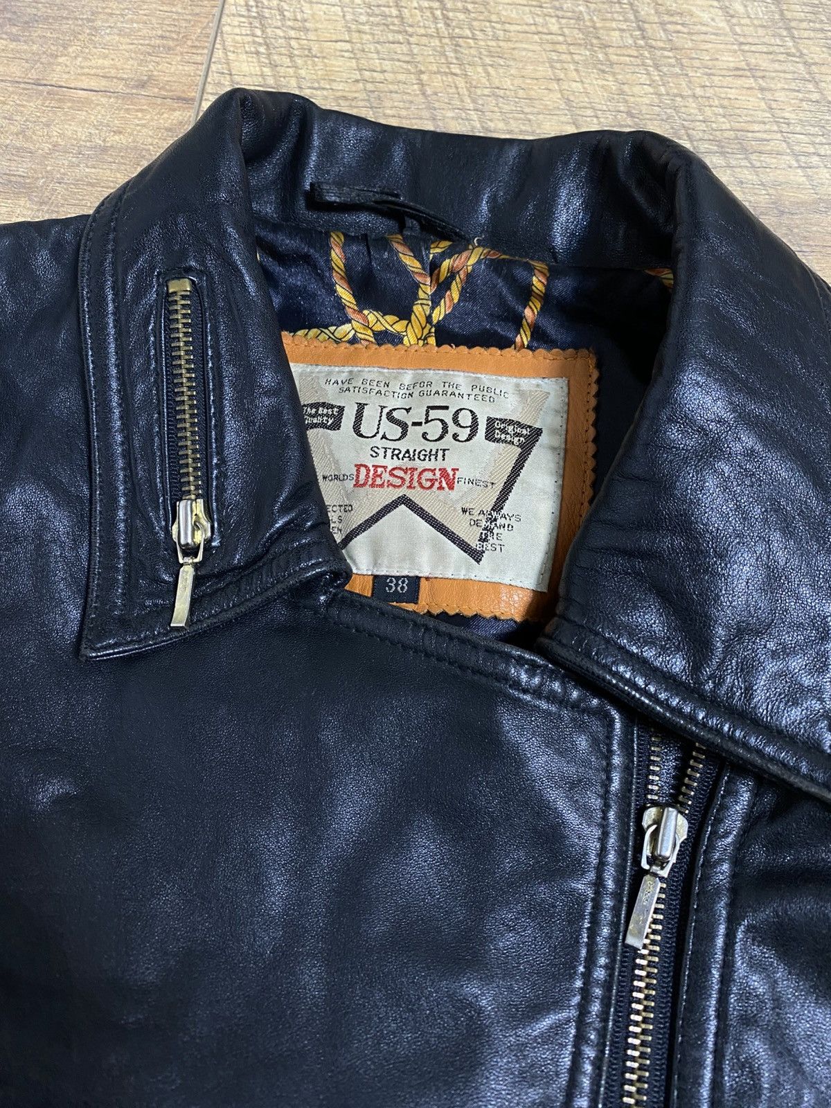 Leather Rare Vintage US-59 Leather Biker Jacket 80s/90s Size XS / US 0-2 / IT 36-38 - 2 Thumbnail