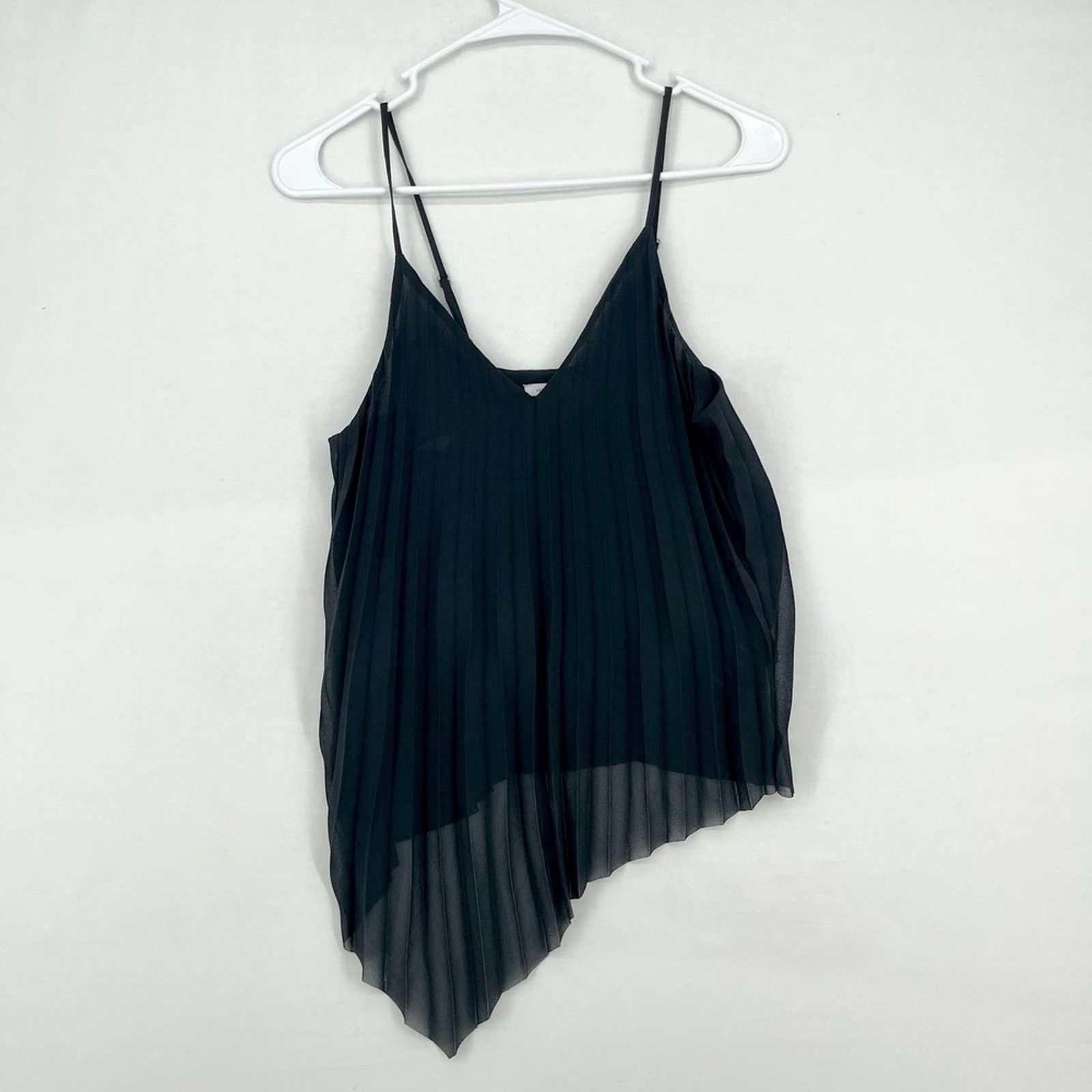 & Other Stories & Other Stories Black Pleated Chiffon Asymmetric V Neck Sz 4 Size S / US 4 / IT 40 - 2 Thumbnail