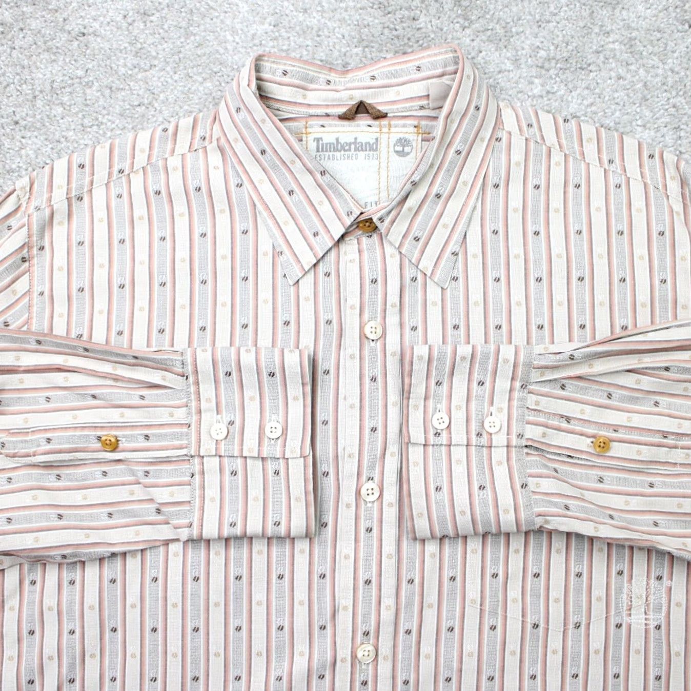 Timberland Timberland Shirt Mens 2XL Brown Striped Geometric Long Sleeve Button-Up Casual Workwear Size US XXL / EU 58 / 5 - 2 Thumbnail