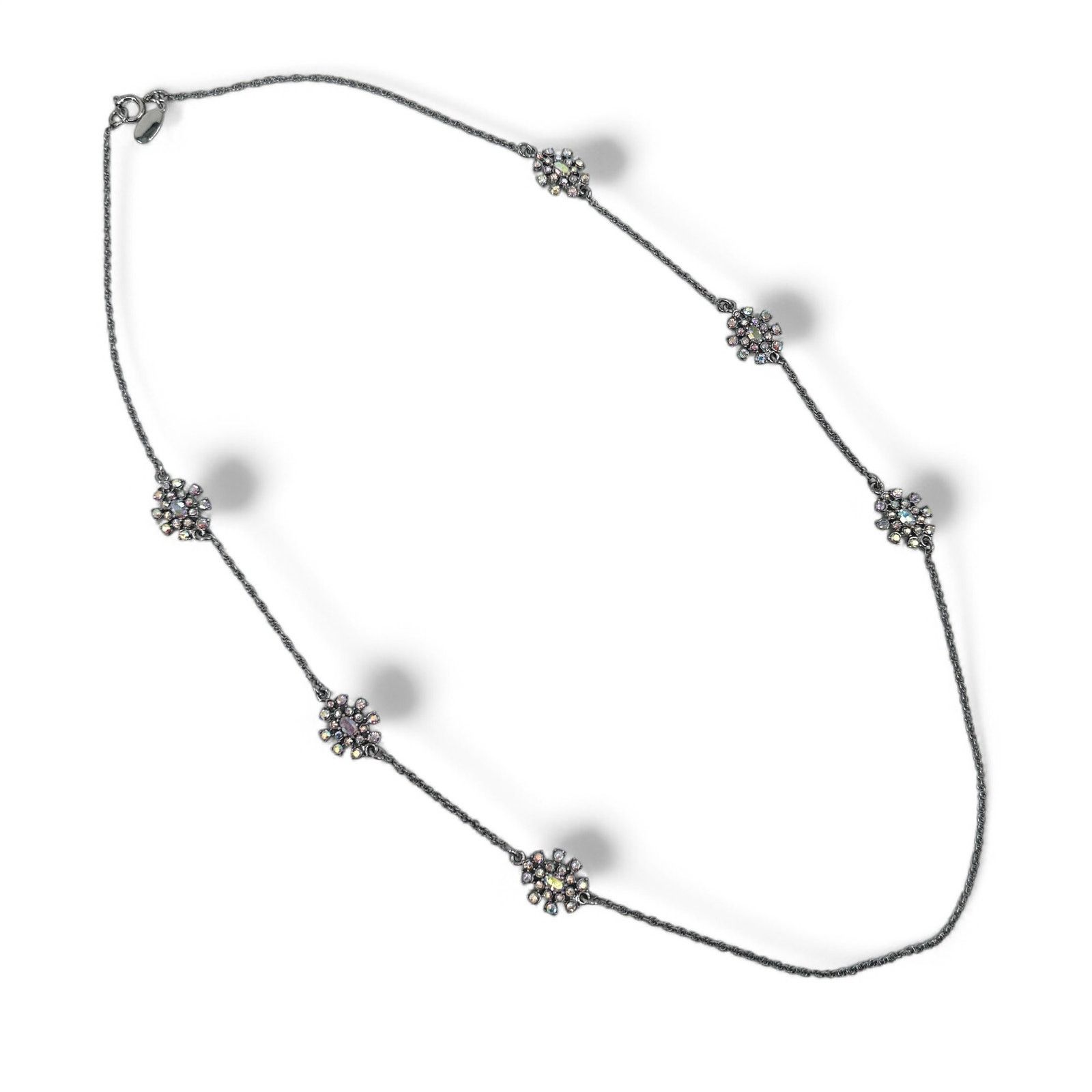 Ann Taylor Ann Taylor Silver Chain Long Necklace AB Rhinestone Stations Size ONE SIZE - 4 Thumbnail
