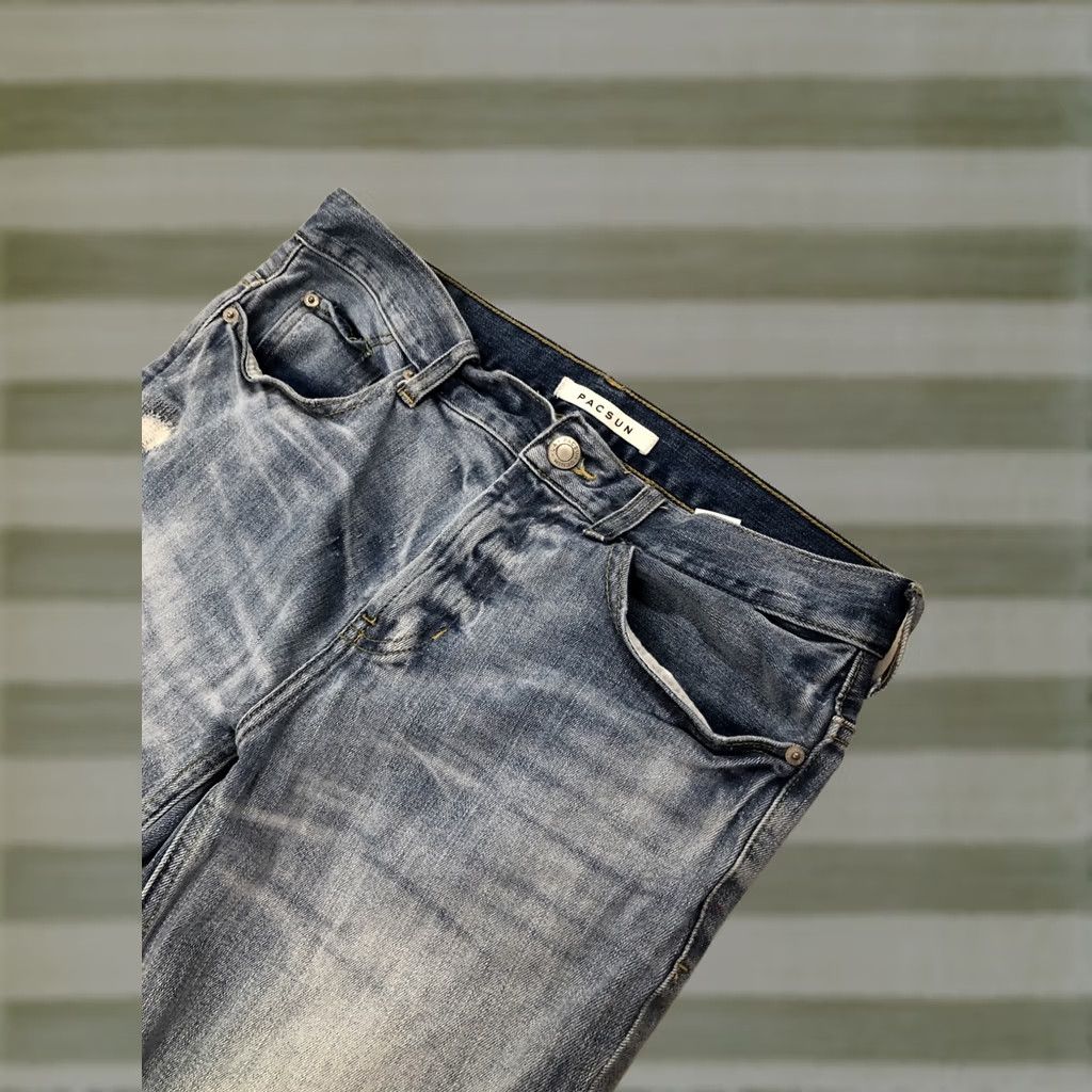 Pacsun PACSUN Los Angeles Mens Stacked Skinny Stretch Denim Jeans 34X32 Distress Blue 90s Slim Jeans Mens Size US 34 / EU 50 - 1 Thumbnail