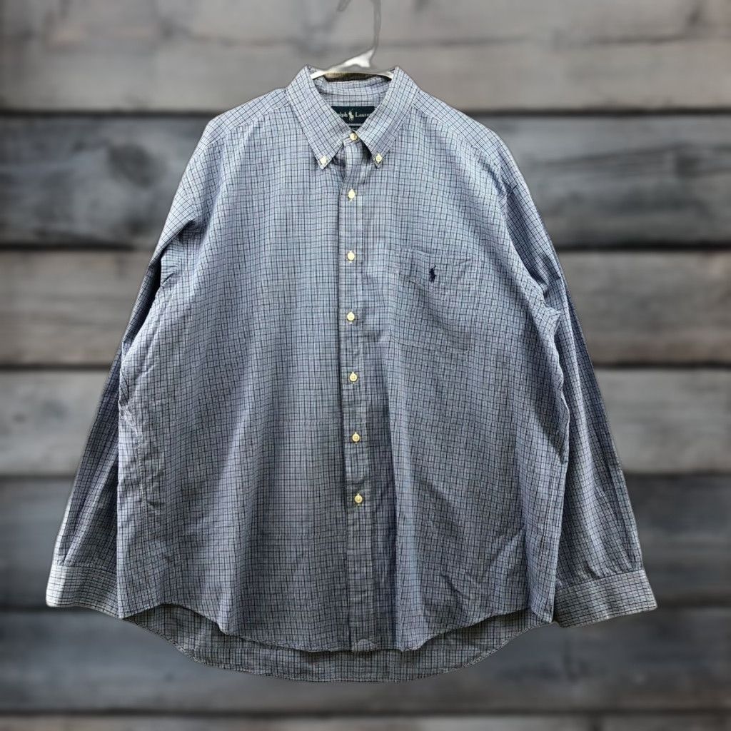 Ralph Lauren VTG Ralph Lauren Long Sleeve Shirt Mens XL Blake Cotton Popin Blue Plaid Button Size US XL / EU 56 / 4 - 1 Thumbnail