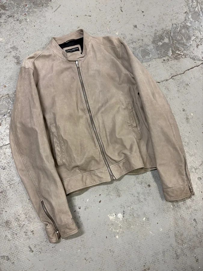 Dolce & Gabbana 2010s Dolce & Gabbana Grey Biker Minimalist Leather Jacket Size US L / EU 52-54 / 3 - 4 Thumbnail
